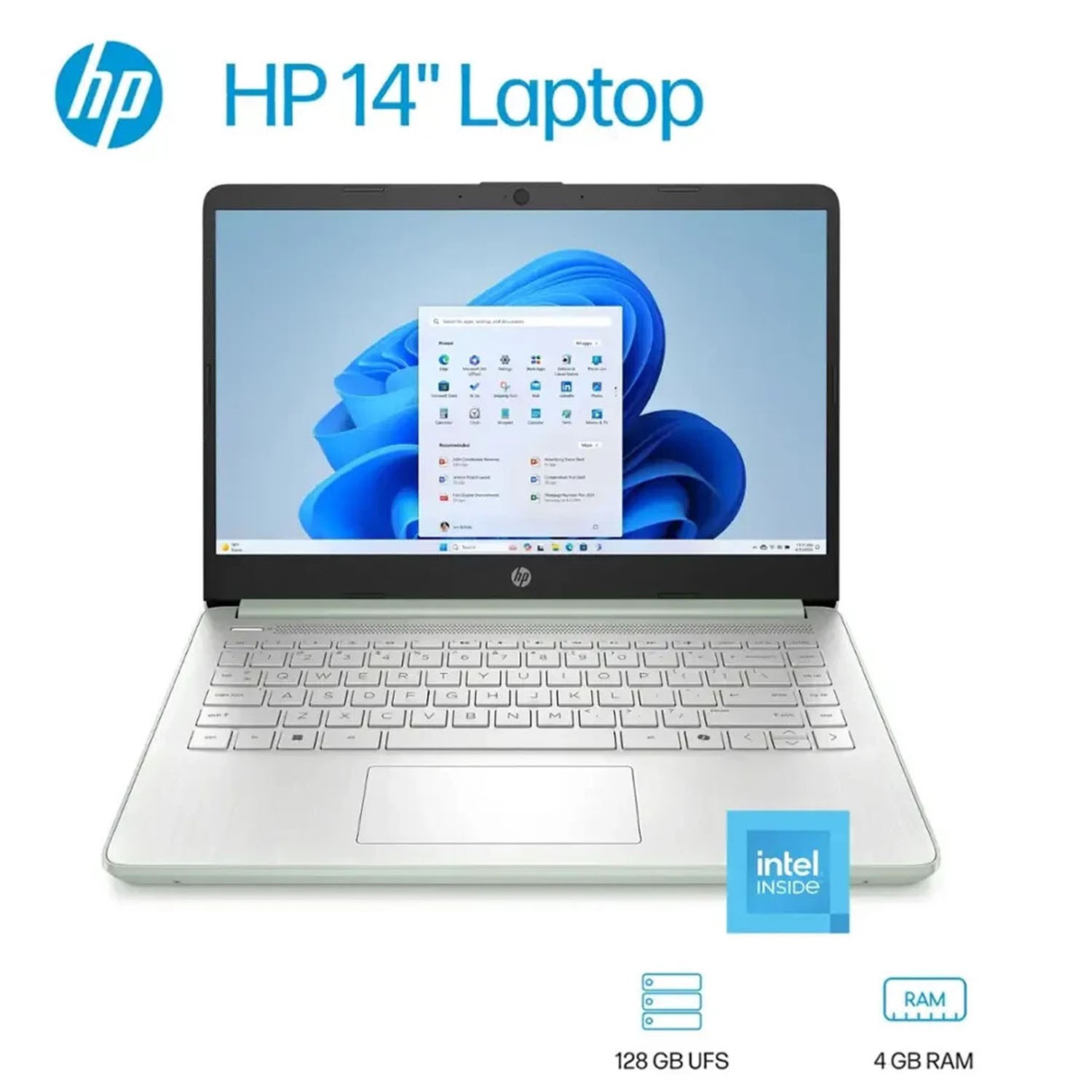 HP – 14″ Laptop Intel Processor N150 4GB Memory 128GB UFS Win11 Willow Green