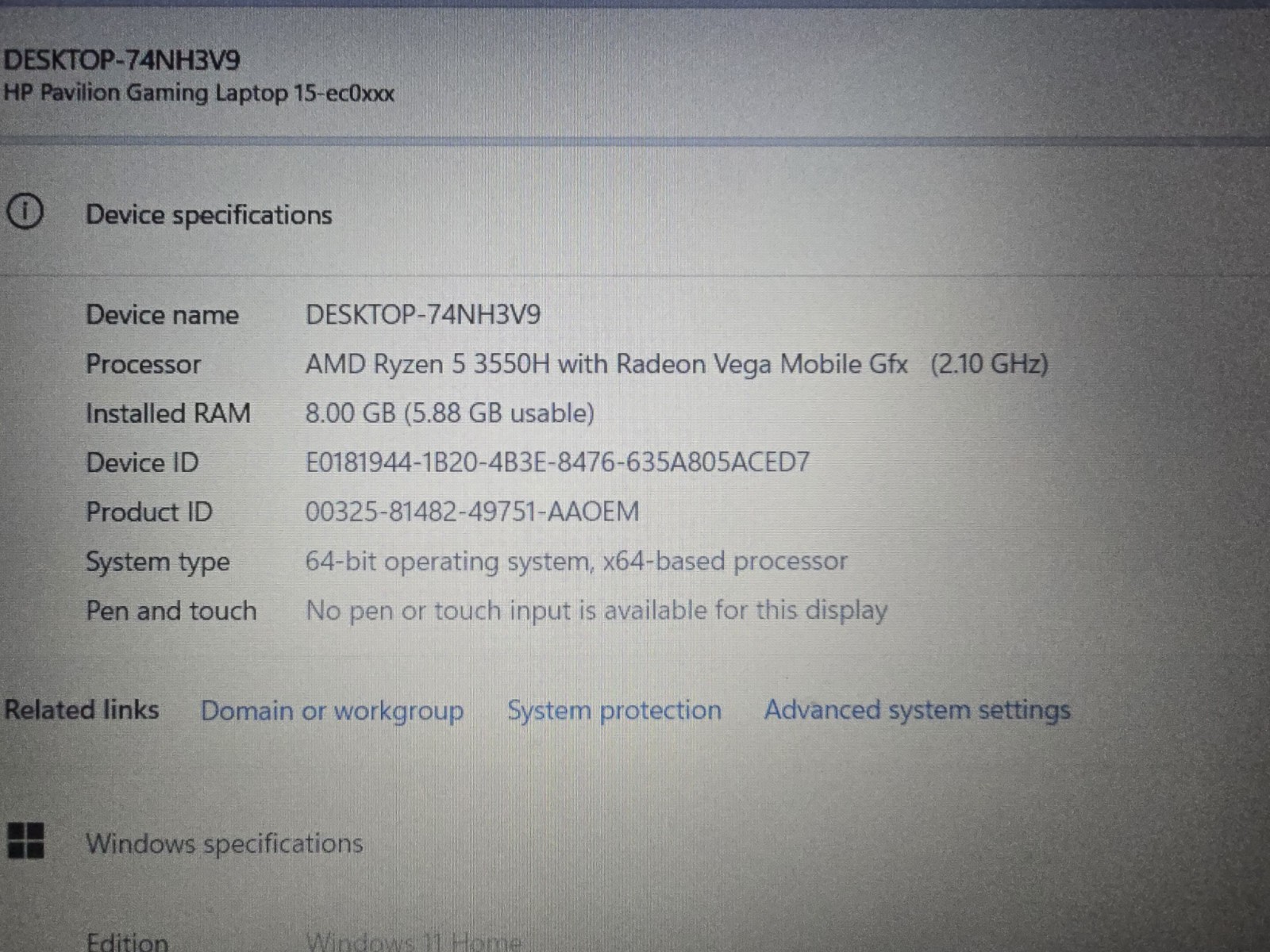 HP Pavilion Gaming Laptop 15-EC0013DX Windows 11 Home 15.6″ FHD.