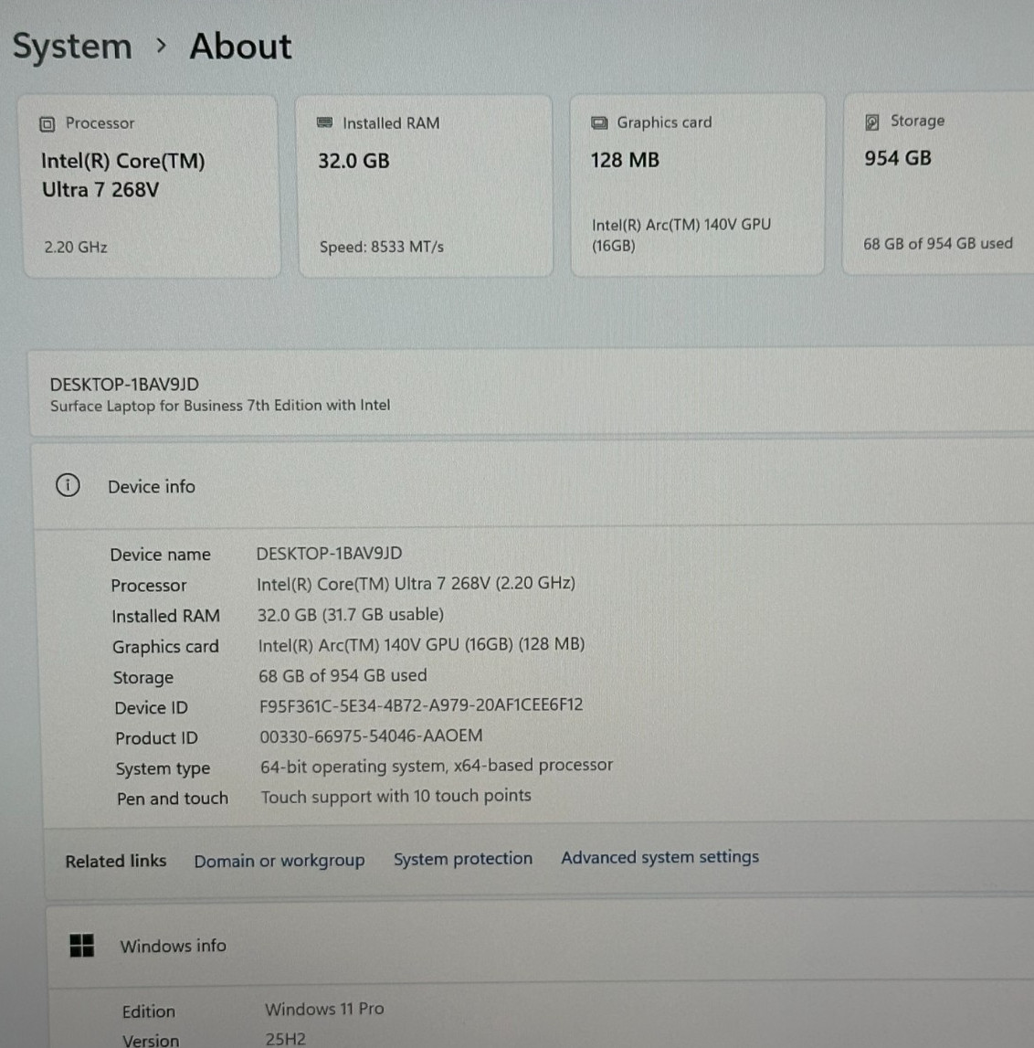 MICROSOFT SURFACE FOR BUSINESS LAPTOP CORE ULTRA 7 @ 2.20GHZ 32GB RAM 1TB SSD