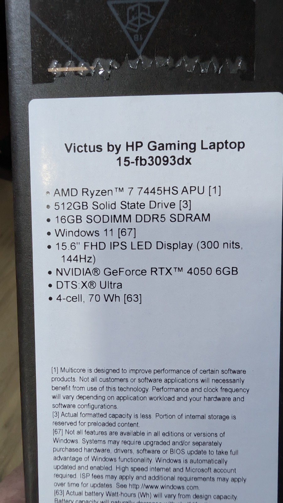 Victus by HP 15.6″ Gaming Laptop – Ryzen 7 7445HS / RTX 4050 / 16GB / 512GB