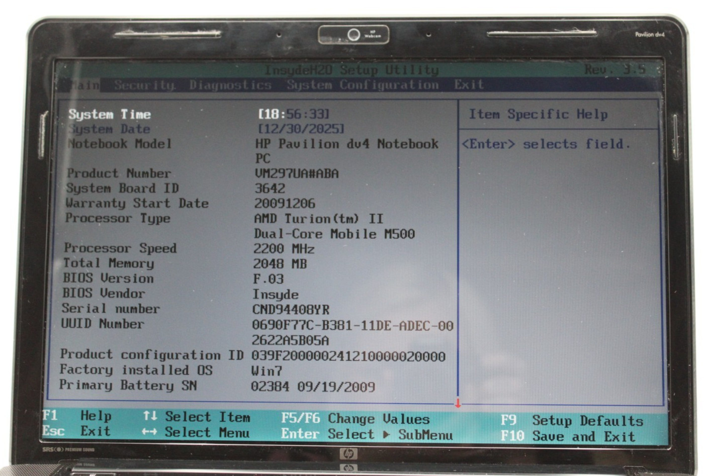 HP Pavilion Dv4 AMD Turion X2-M500@2.2GHz 2GB DDR2 NO STORAGE/OS *USED/TESTED*