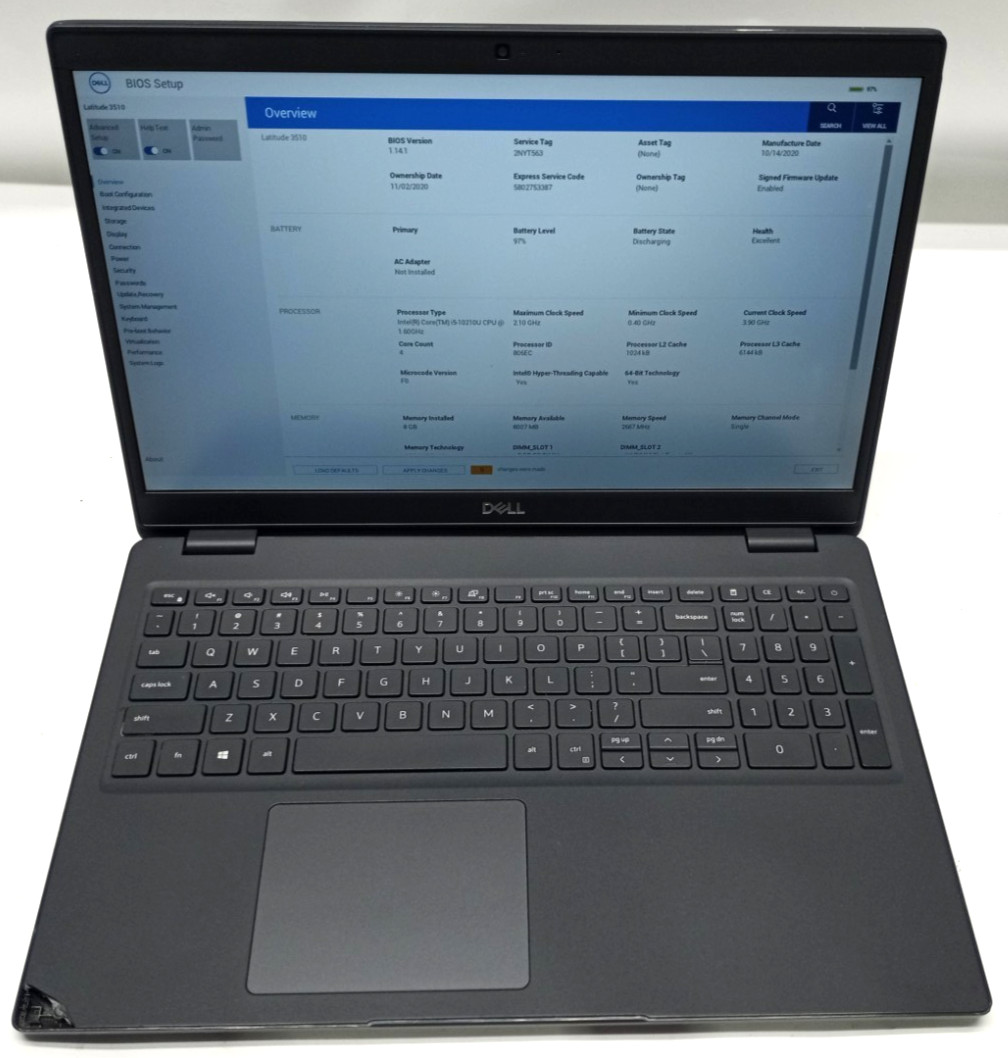 Dell Latitude 3510 15.6″ i5-10210u@1.60GHz 8GB RAM 256GB NVMe Win11Pro MC426*!