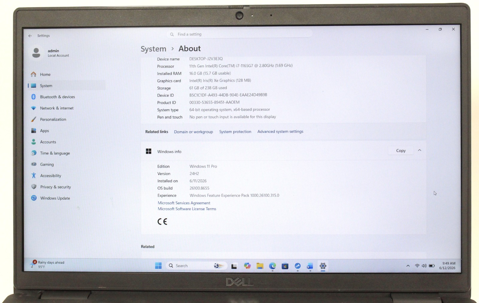 DELL LATITUDE 3520 15.6″ 2.8GHz i7-1165G7 256GB SSD 16GB RAM Win 11 ; 6175489