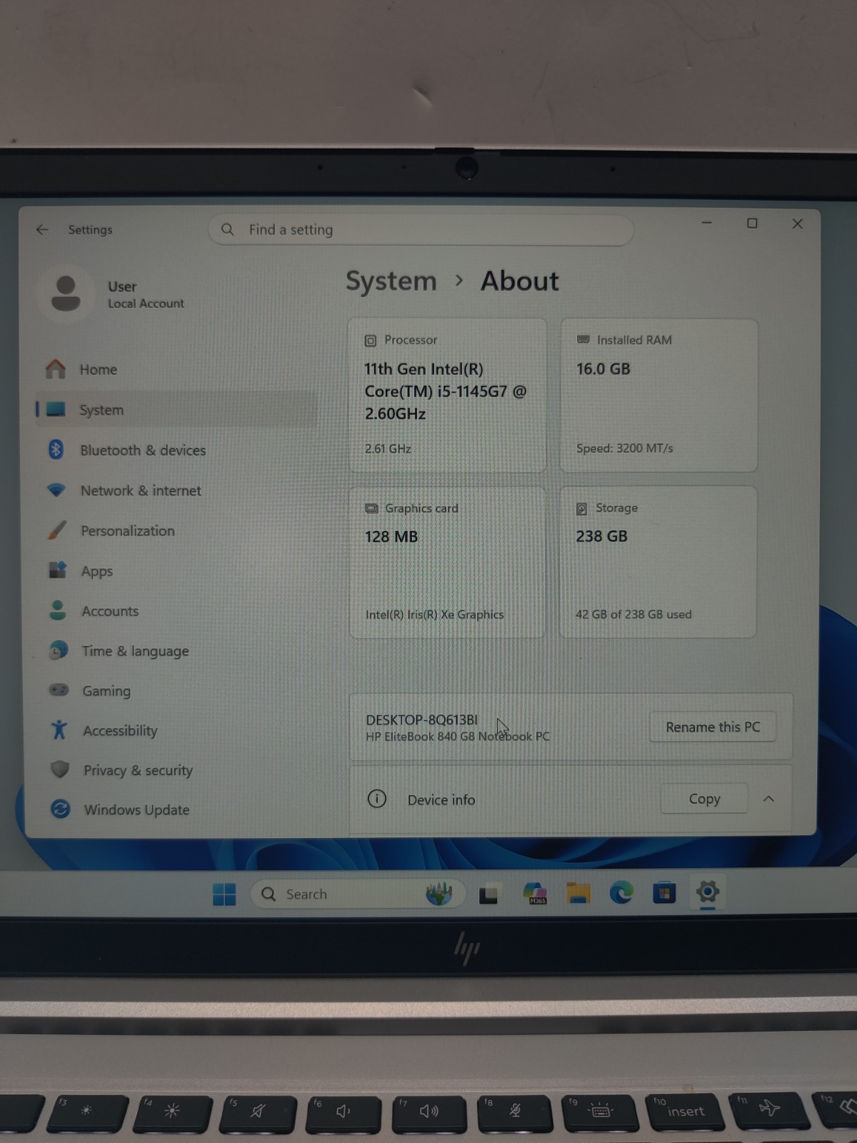 HP EliteBook 840 G8 14 inch Core i5-1145G7 16GB RAM 240GB NVMe Windows 11 Pro