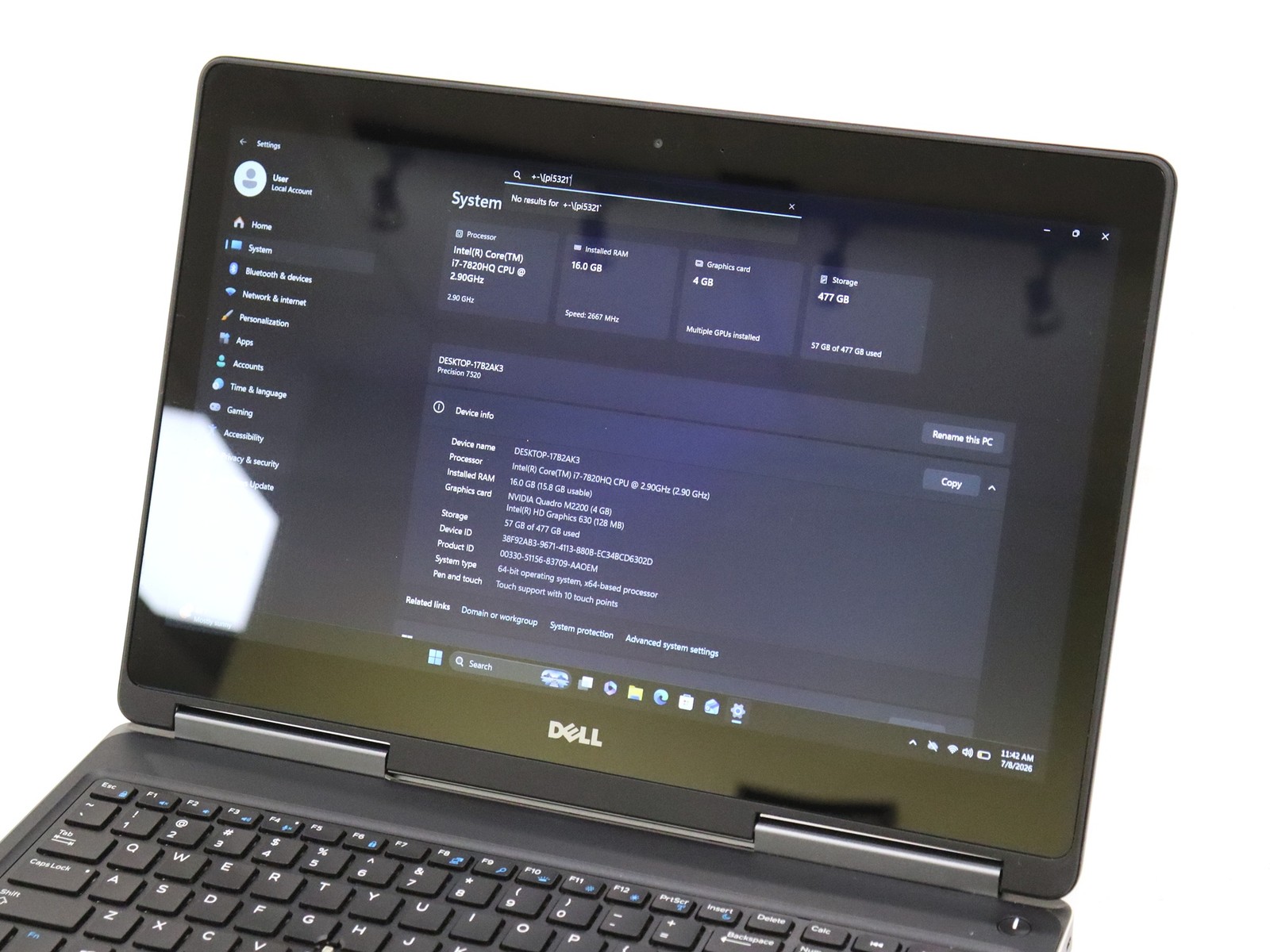 Dell Precision 7520 15.6″ Touch i7-7820HQ 16GB 512GB NVMe W11P Quadro M2200