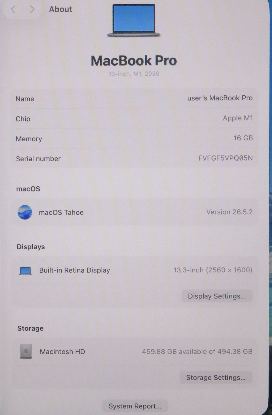 Apple Macbook Pro 2020 13in Retina M1 16GB RAM 512GB macOS A2338