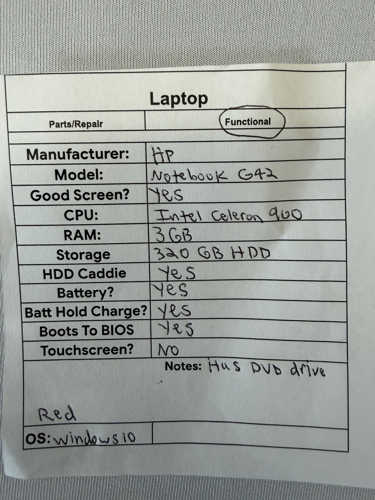 HP Notebook G42 Laptop – Good Screen – Intel Celeron 900 – Read Des