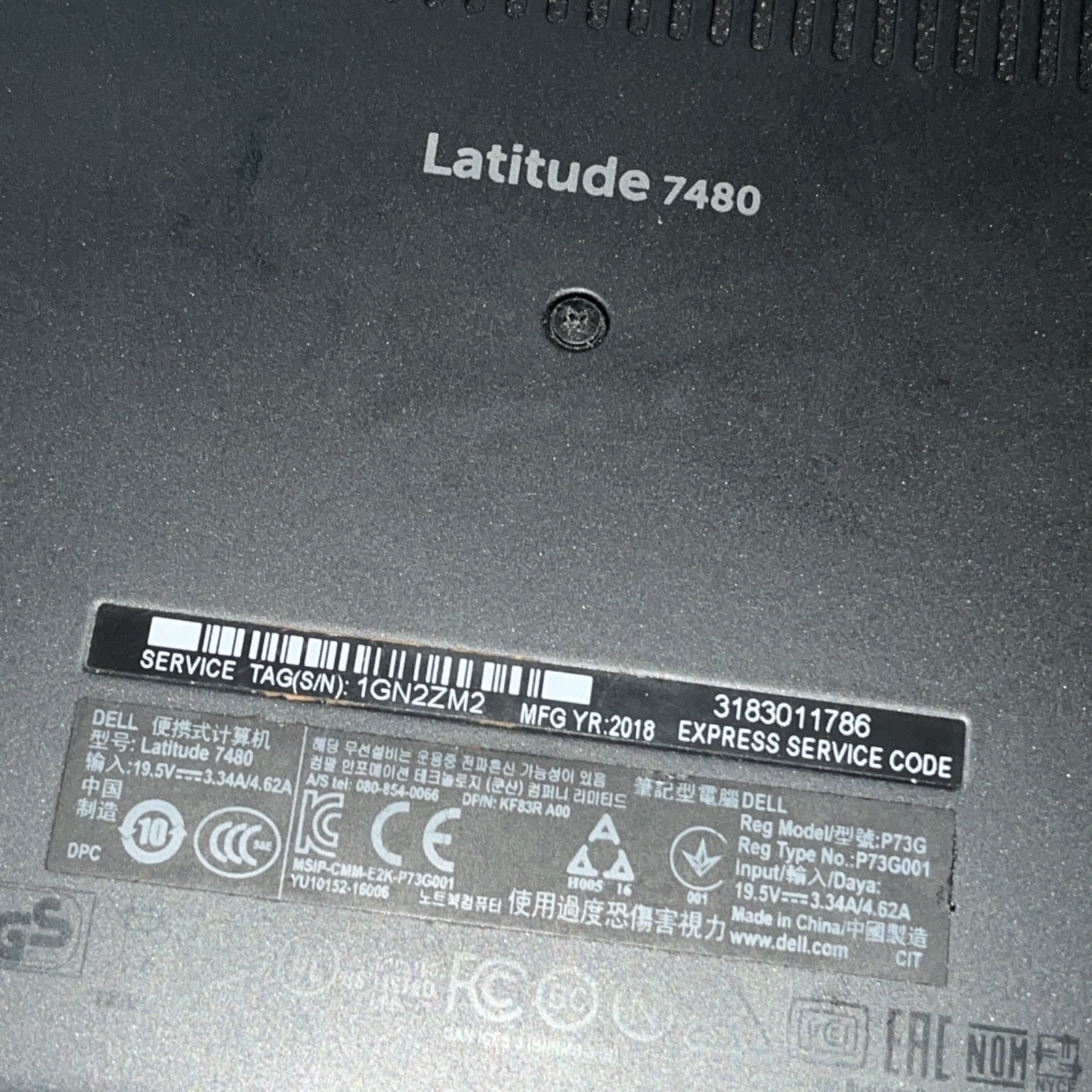 DELL LATITUDE 7480 INTEL CORE I7-7600U 2.80GHZ 8GB RAM NO HD ,