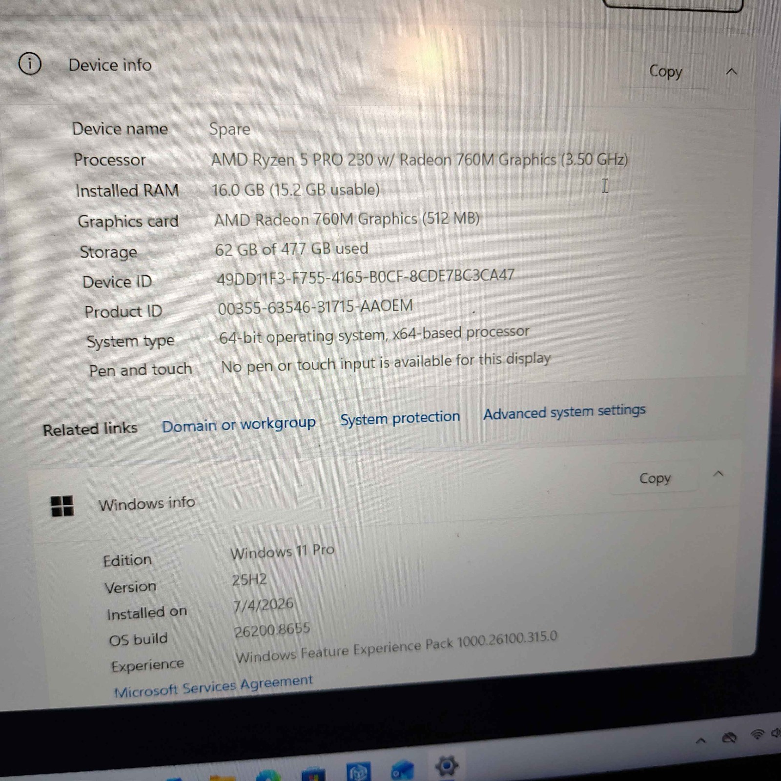 Dell Pro 16 pc16255 – AMD Ryzen 5 PRO 230 w/ Radeon 750M Graphics – 16Gb of RAM