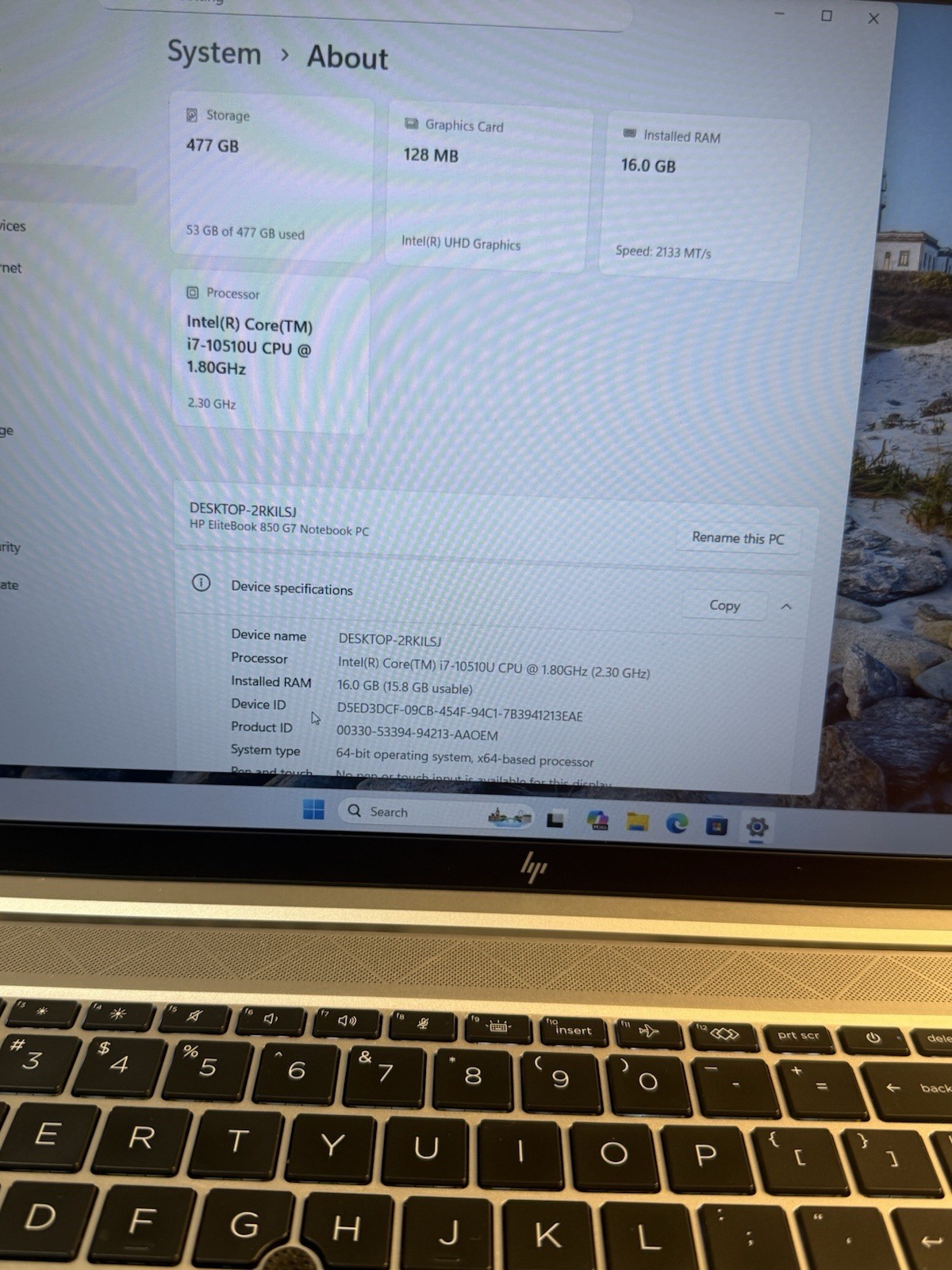 HP EliteBook 850 G7 CORE i7-10510U @1.8GHZ 16GB Ram 512GB SSD Wind 11 Pro #285