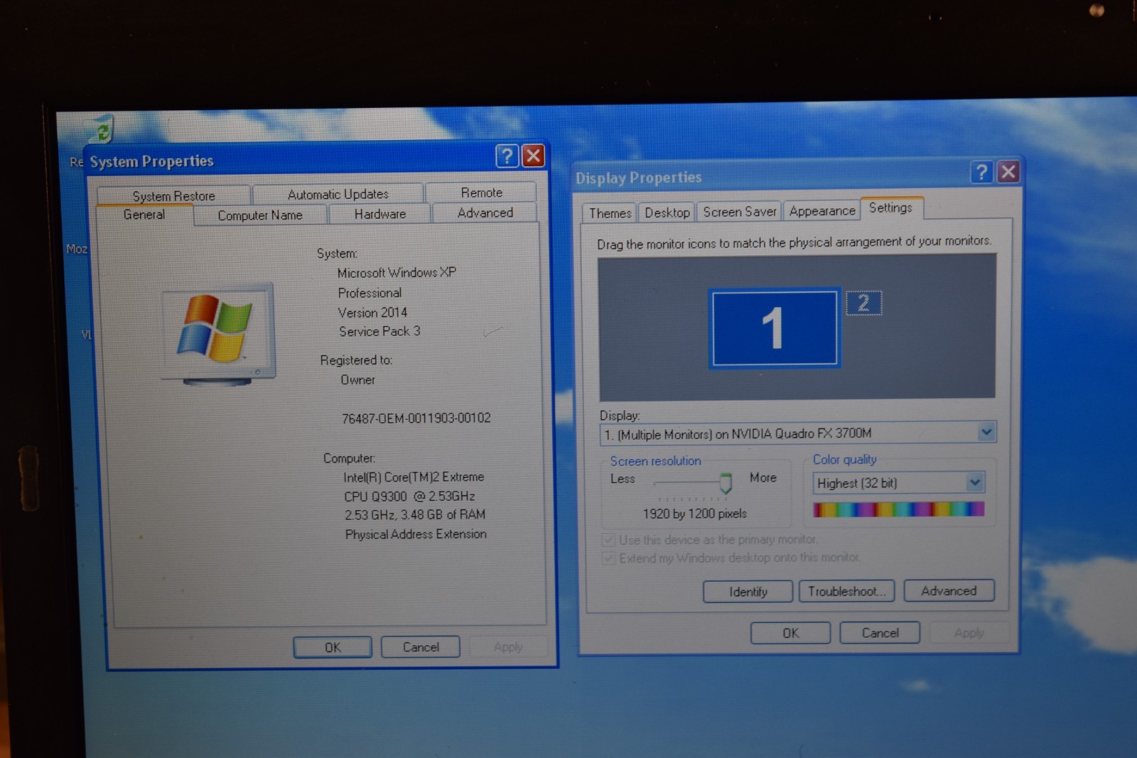 Dell Precision M6400 17″ Windows XP Quad Q9300 1TB NVidia 3700M 1920×1200 WUXGA
