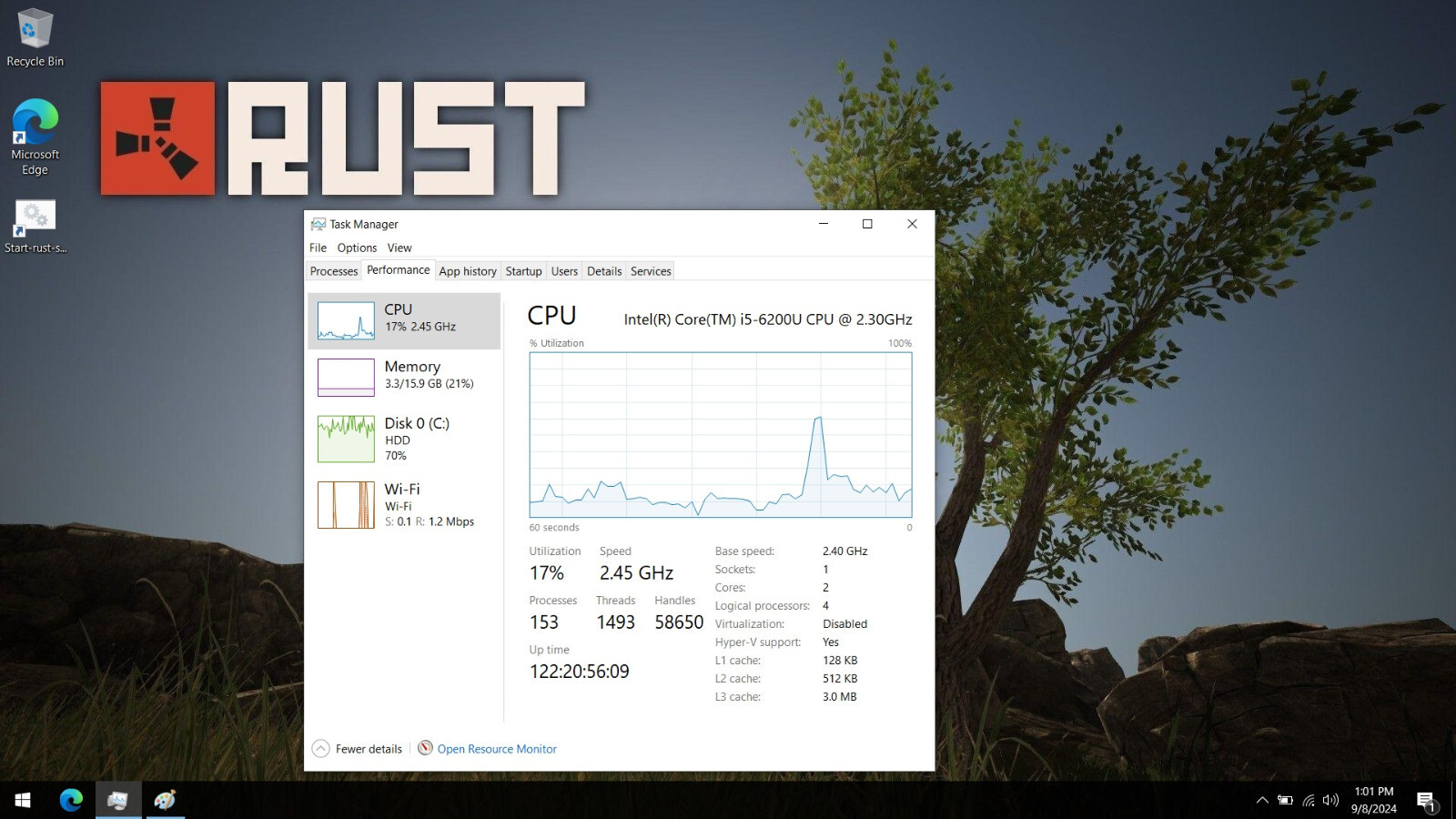 Custom RUST Server running on HP ProBook 450 G3 Laptop