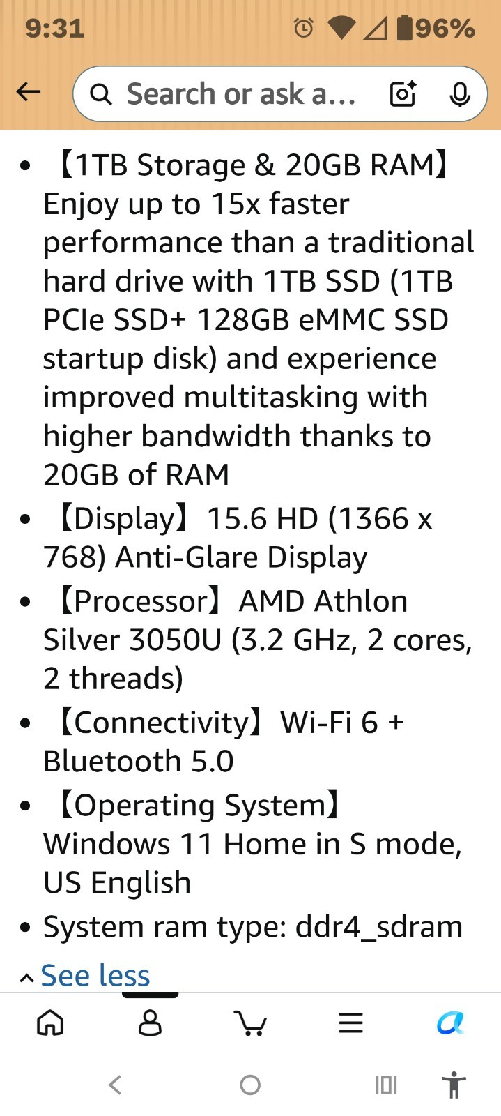 Lenovo 15.6″ Laptop, IdeaPad 1, AMD Athlon Windows 11 20GB RAM 1TB SSD
