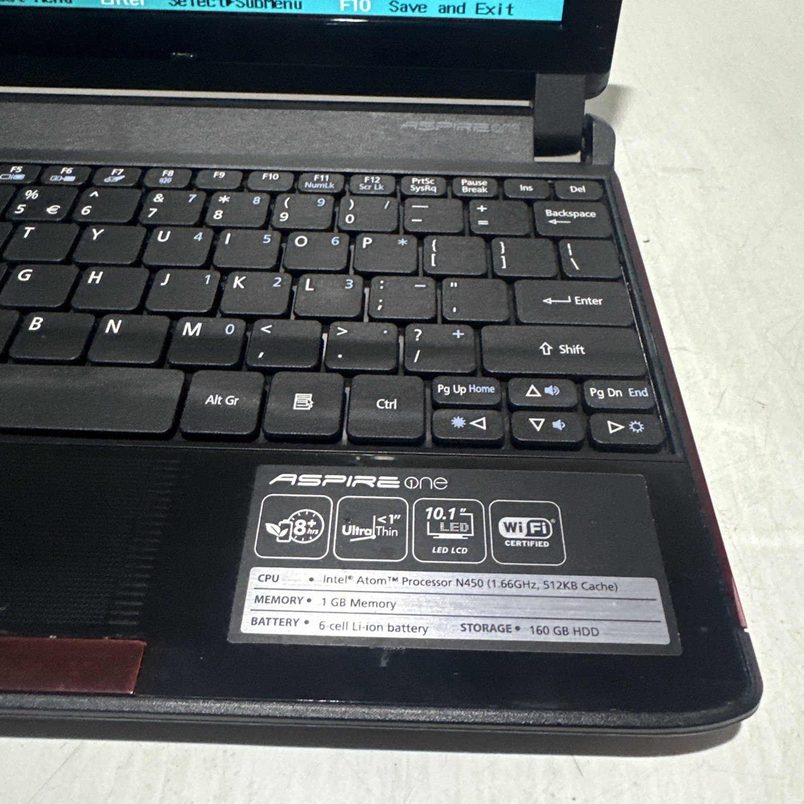 Acer Aspire One 10.1″ Laptop Intel Atom N450 1gb Ram No Drives Boots Bios