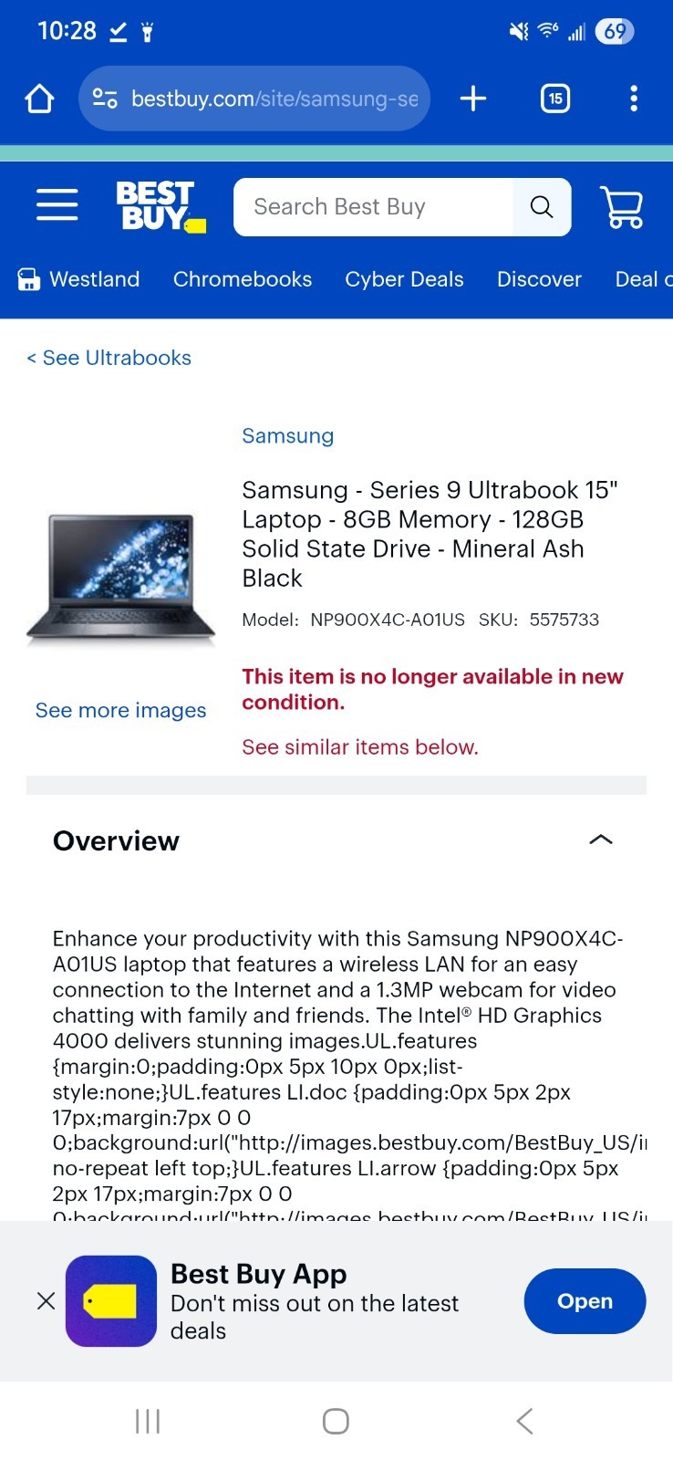 Samsung Series 9 Ultrabook 15″ Laptop Bundle With Case And Charger