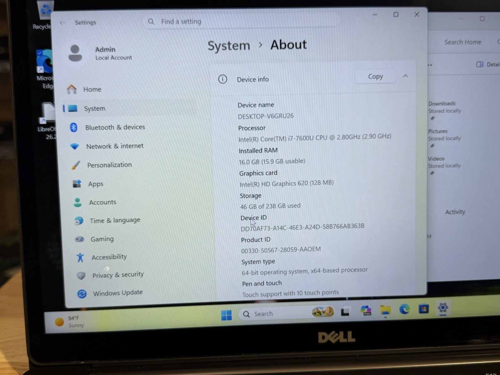 Dell Latitude 7480 i7-7600U 16GB RAM 256GB SSD Touch Win 11 Pro + LibreOffice