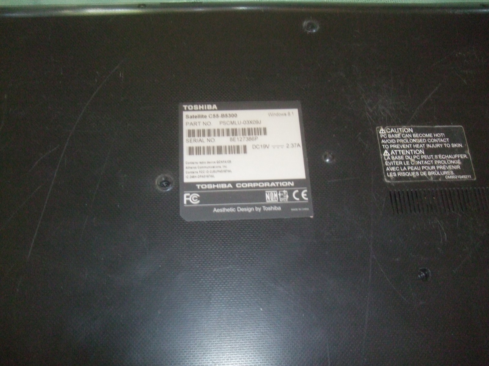 Toshiba Satellite C55-B5300 15.6″ no HD Intel N2840 2.58GHz 2.1GHZ 4GB DVD-PARTS