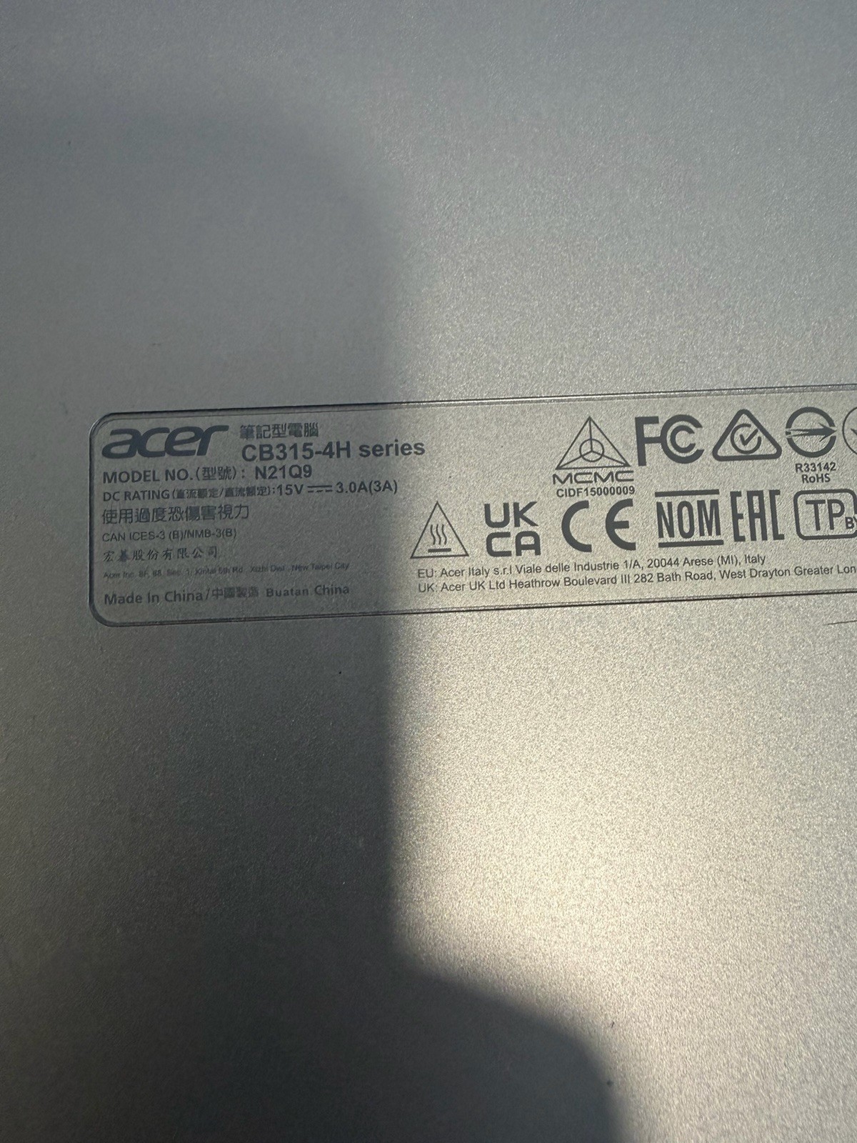 Acer Chromebook 315 CB315-4H 15.6″ Celeron N4500 1.1GHz 4GB RAM W/ Charger