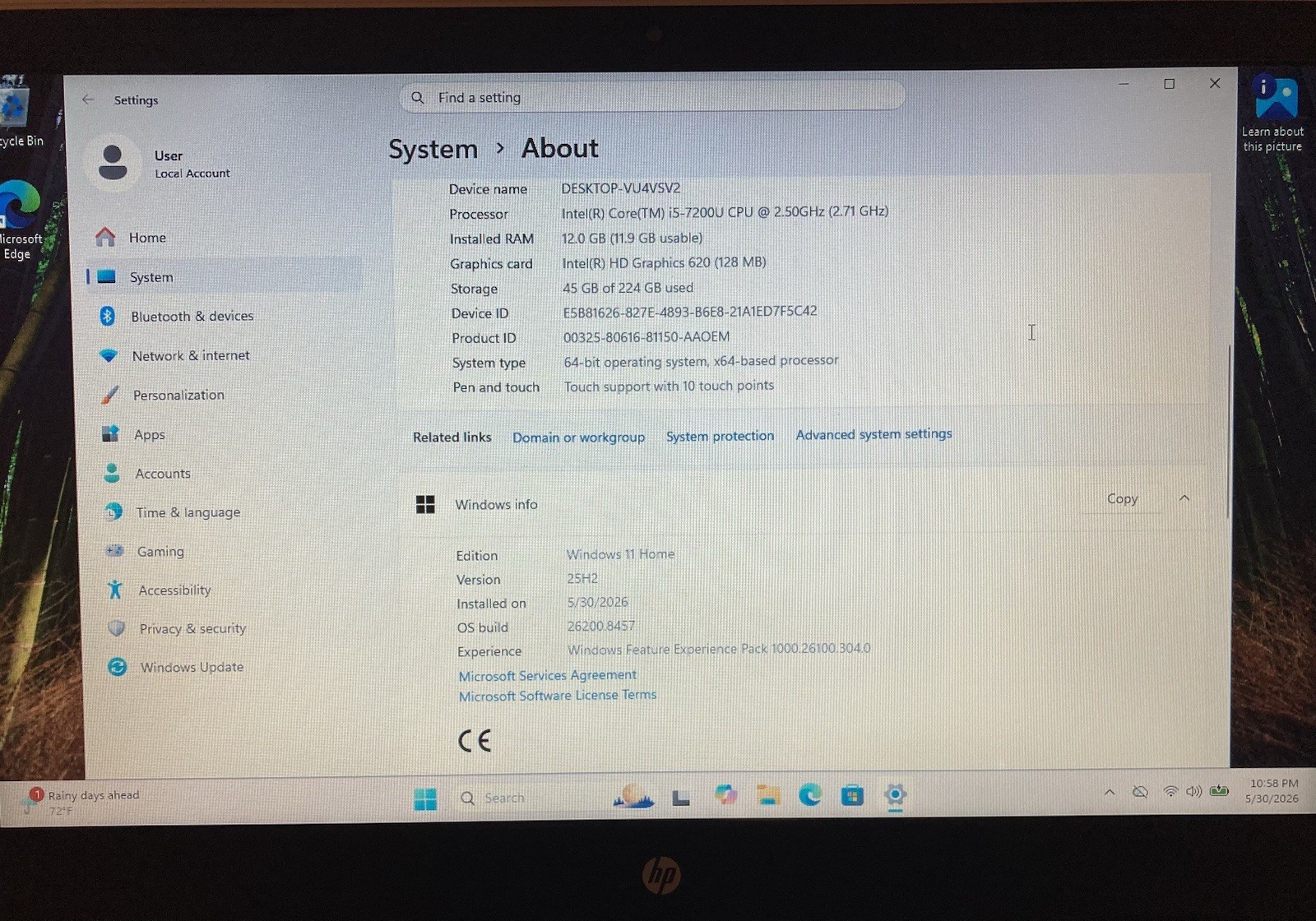 HP 15-au123cl 15.6″ Laptop, Windows 11 /i5 7200U/12GB/240GB/Excellent Cond/READ
