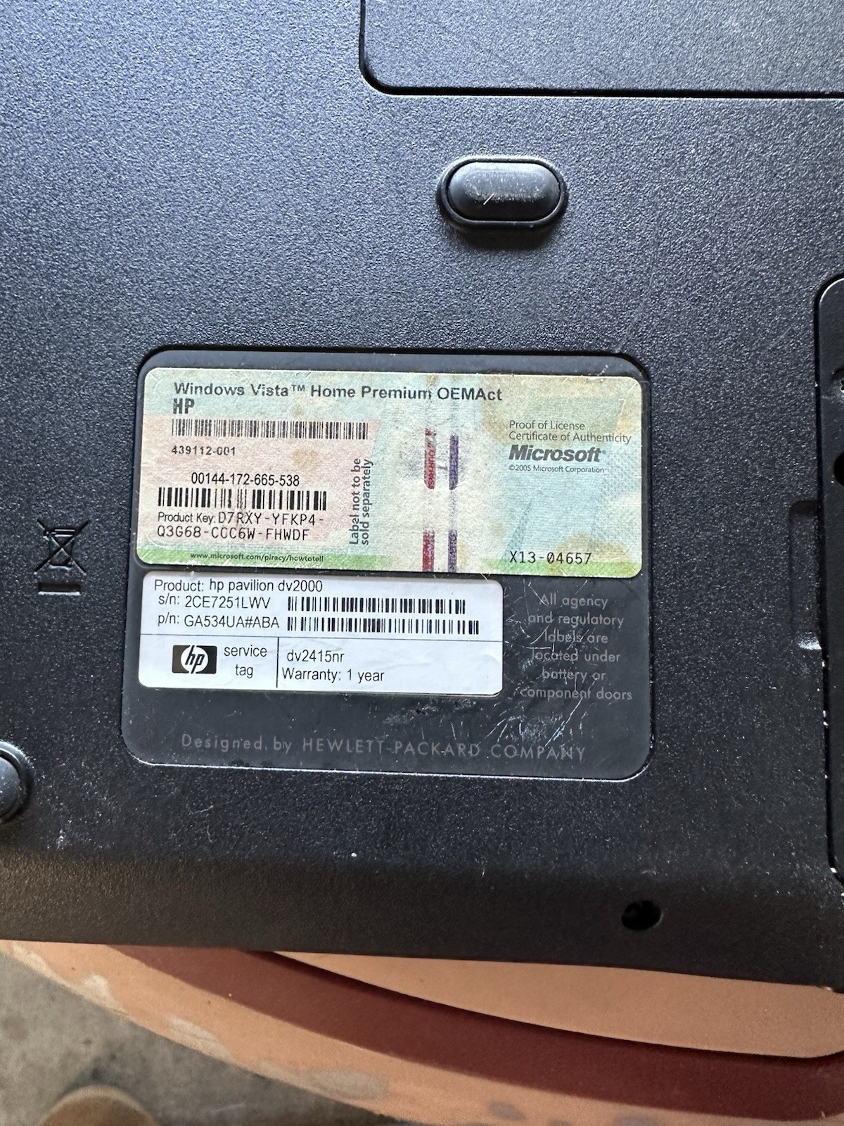 HP Pavillion DV2000 Laptop For Parts or Repair