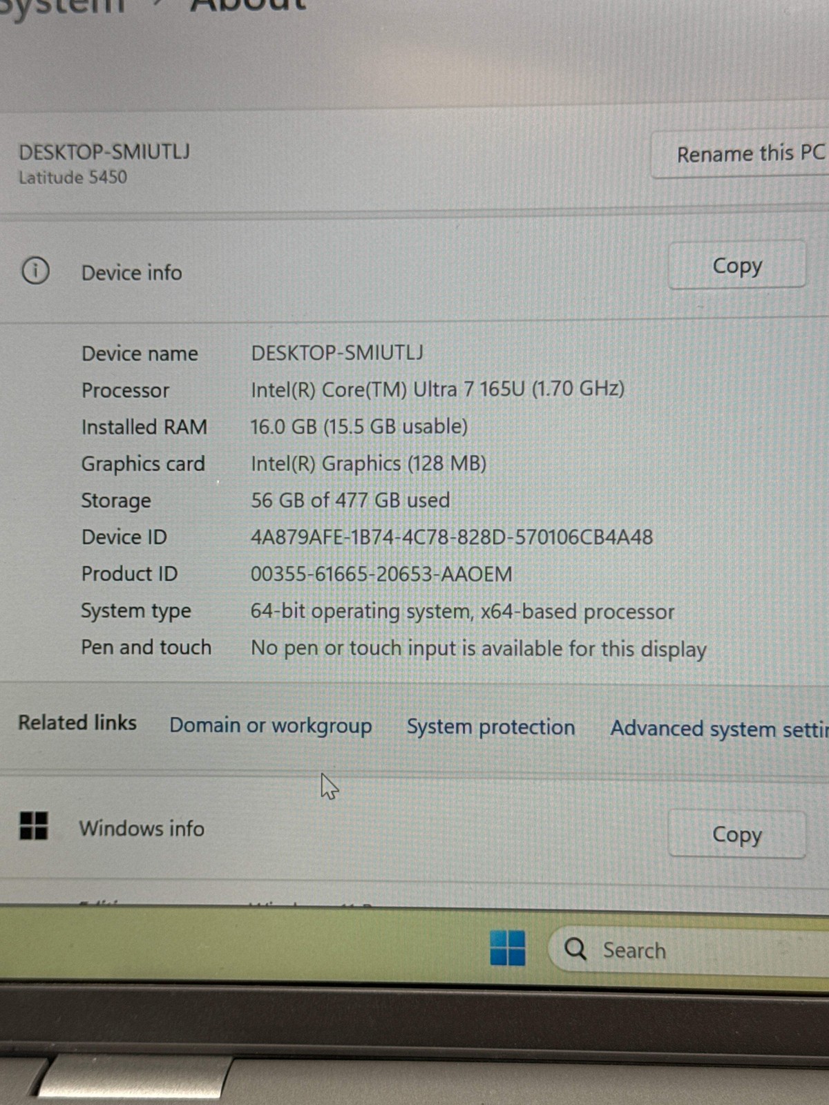 Dell Latitude 5450 14″ Core Ultra 7 165U 16GB RAM 512GB SSD FHD Used