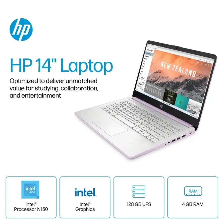 HP 14″ HD Laptop computer 3.6GHz Intel Processor N150, Up To 16GB RAM 384GB US