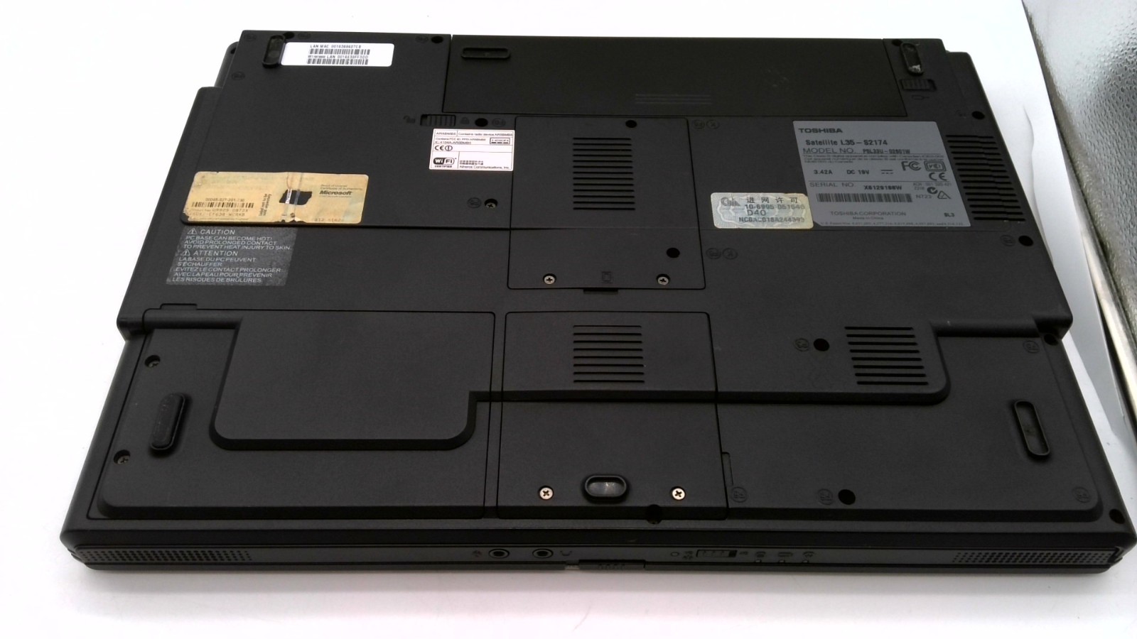 TOSHIBA SATELLITE L35 S2174 -BOOTS TO BIOS- INTEL CELERON M – 512MB RAM no hdd