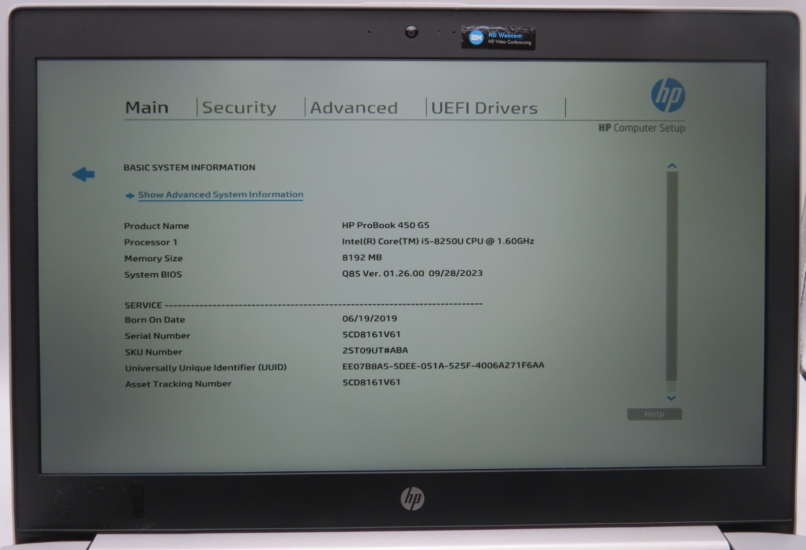 HP ProBook 450 G5/15.0″ i5-8250U @1.60GHz/8GB RAM/No Storage/No OS *READ*