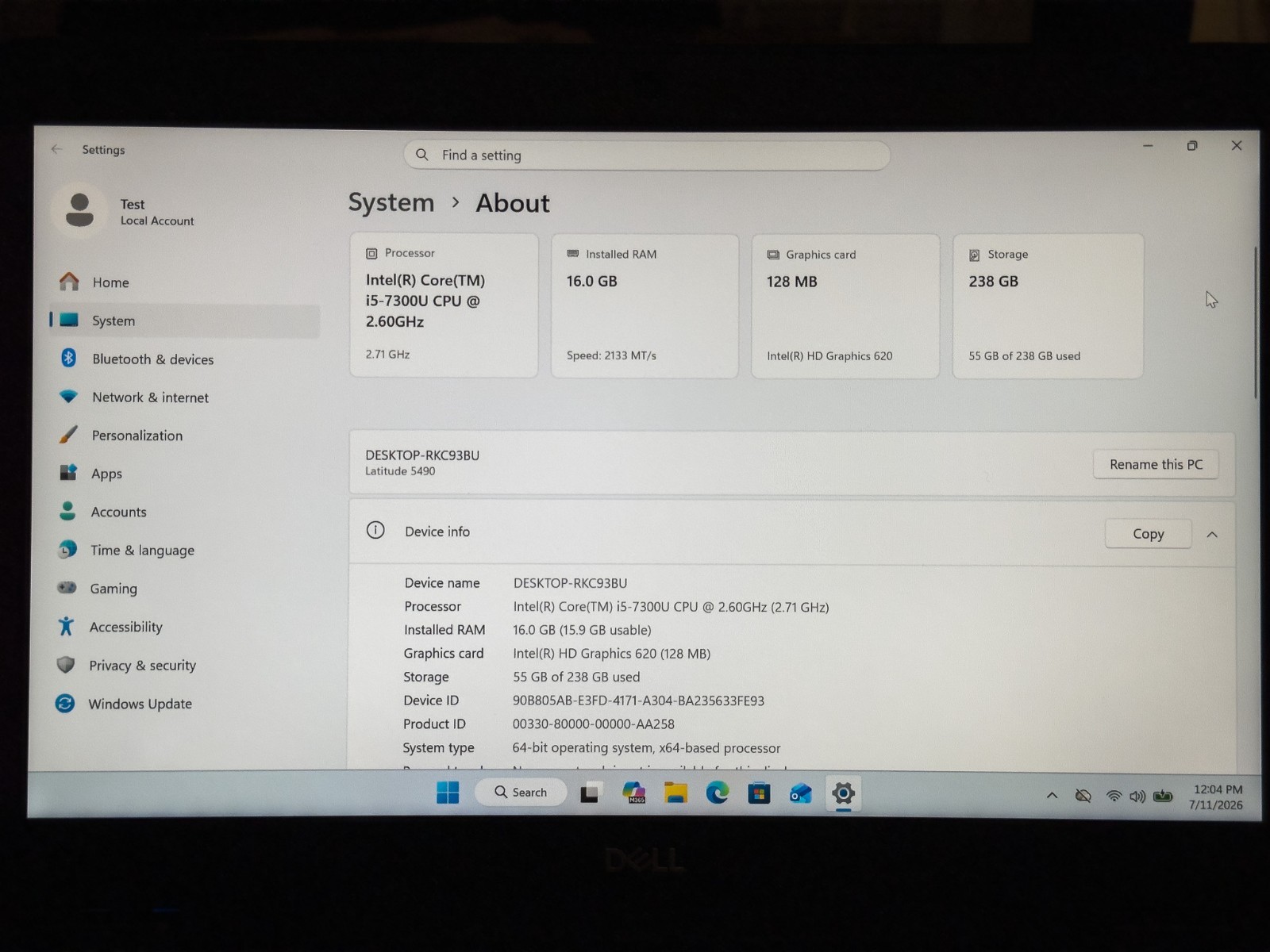 Dell Latitude 5490 | i5-7300U, 16GB RAM, 256GB SSD, Windows 11 Pro