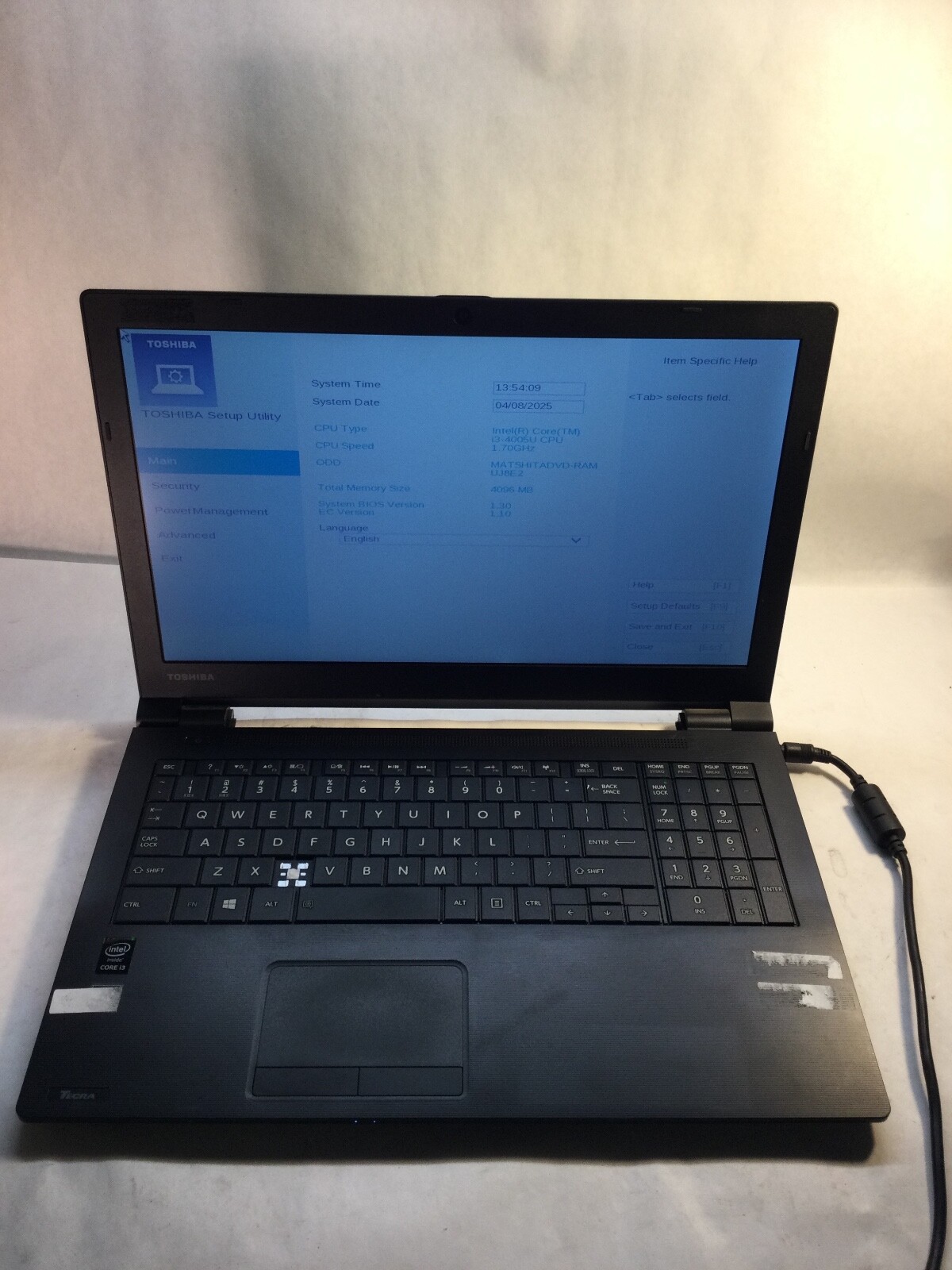 Toshiba Tecra C50-B1500 15″ Intel Core i3-4005U- MISSING KEY – MZ