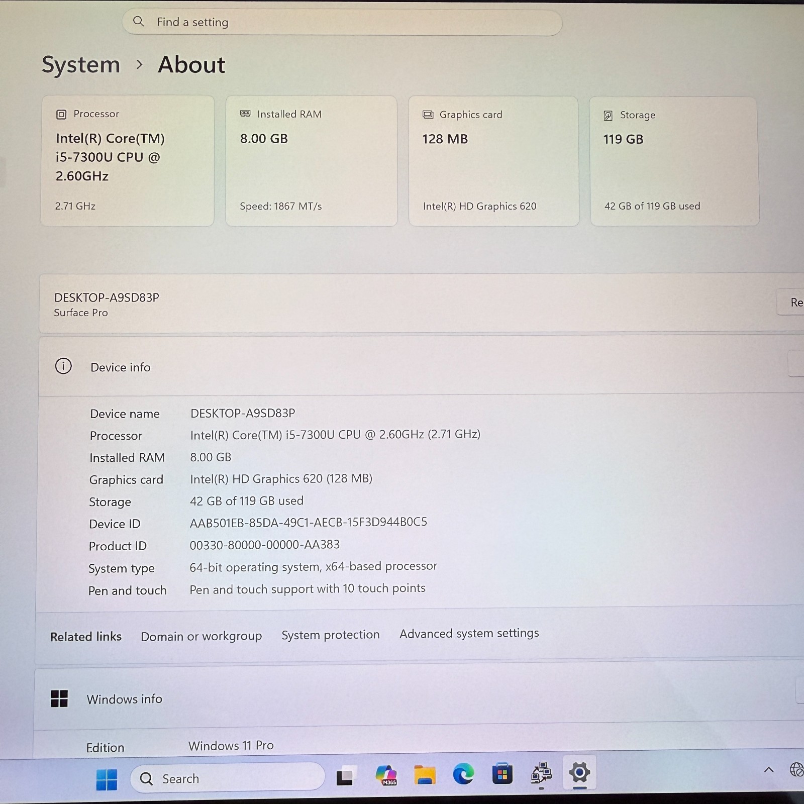 Microsoft Surface Pro 5 1796 i5-7300U 8GB RAM 128GB SSD 12.3″ Tablet Silver – C