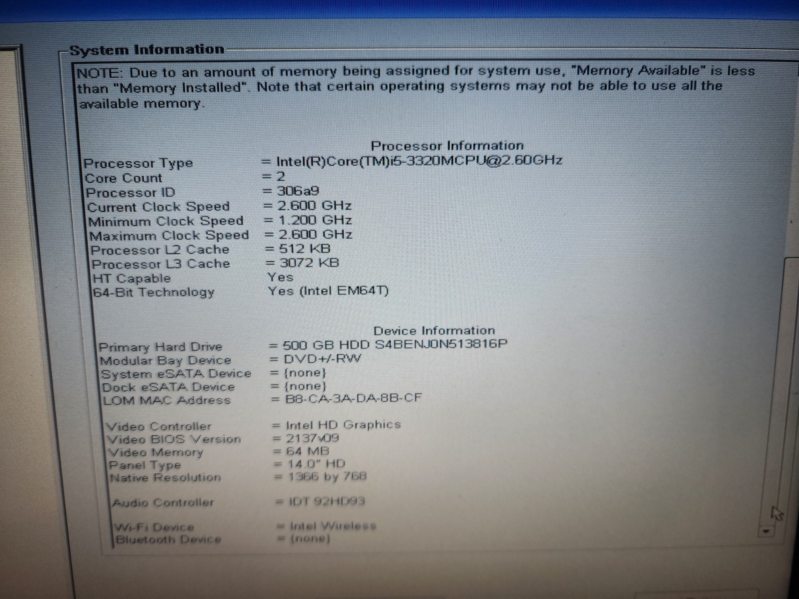 Dell Latitude E6430s Laptop 14″ i5 3320M 8GB DVDRW *READ