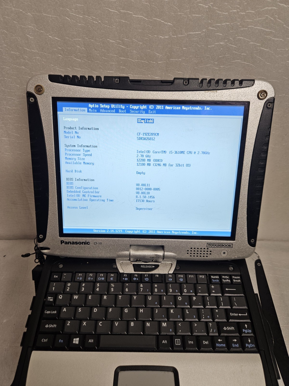 Lot Of 8 Panasonic Toughbook CF-19, i5-3610ME @ 2.7GHz, Tested Grade C