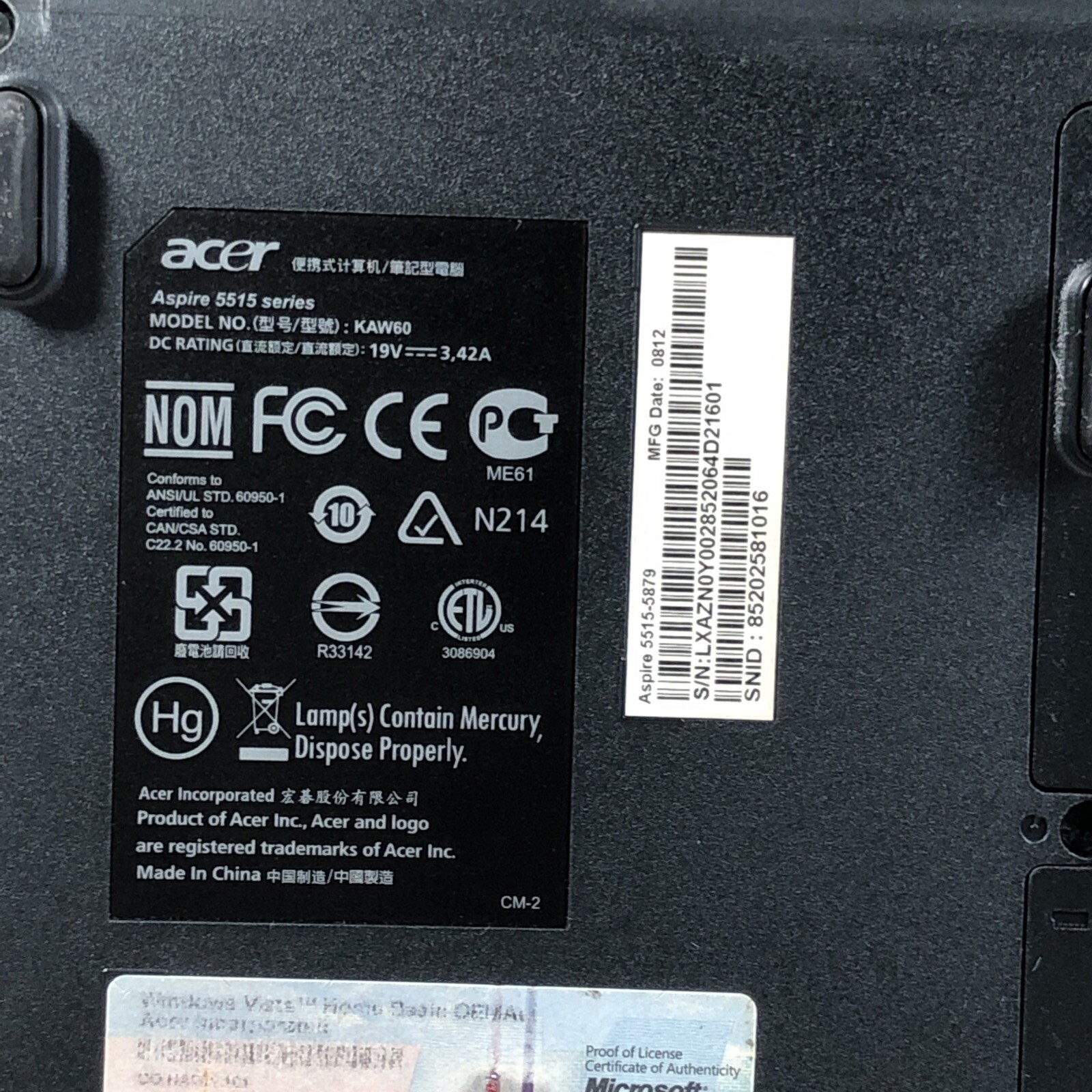 Acer Aspire 5515 15.4″ Laptop (AMD Athlon 2650e 1.6GHz, 3GB/80GB, Windows