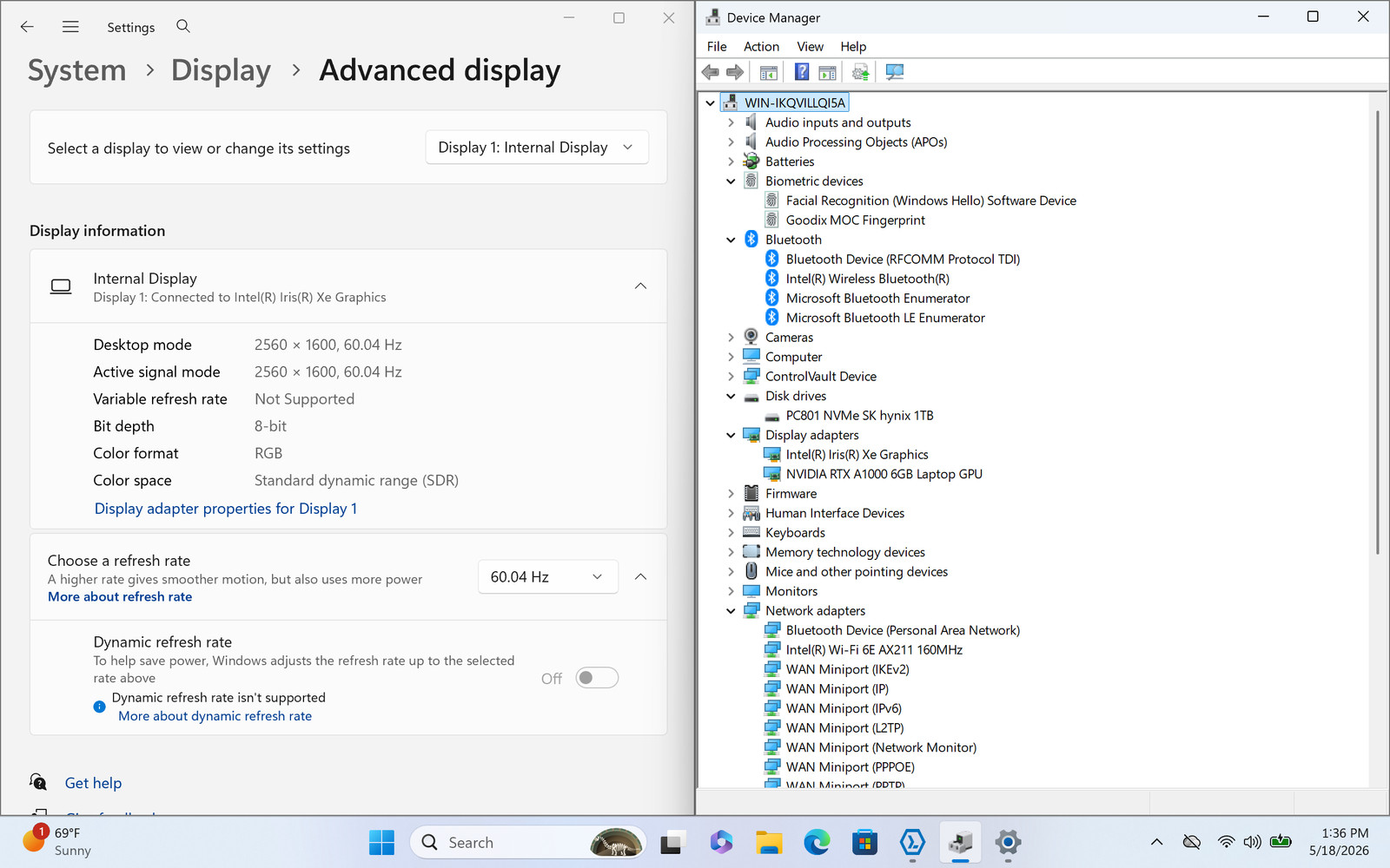 Dell Precision 5480 14″ Touch 2560 x 1600 I7-13800H 1TB SSD 32GB W11P RTX A1000