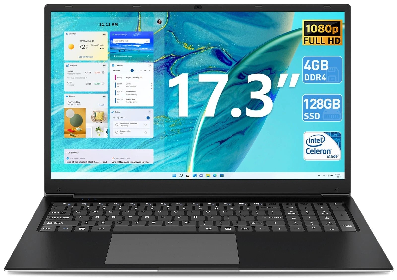 NEW 17.3″ FHD Notebook Laptop Intel Celeron J4105 4GB RAM 128GB SSD 8000mAh