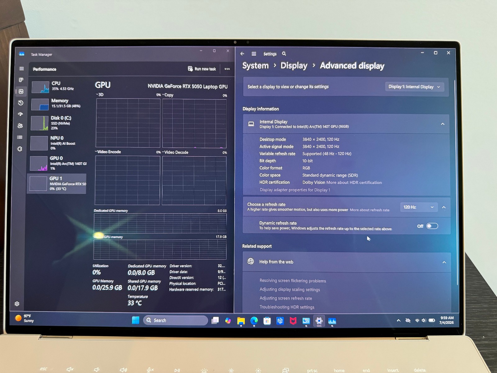 Dell Premium 16″ XPS16 4K Touch OLED Core Ultra 7 255H RTX 5050 32GB 1TB #6