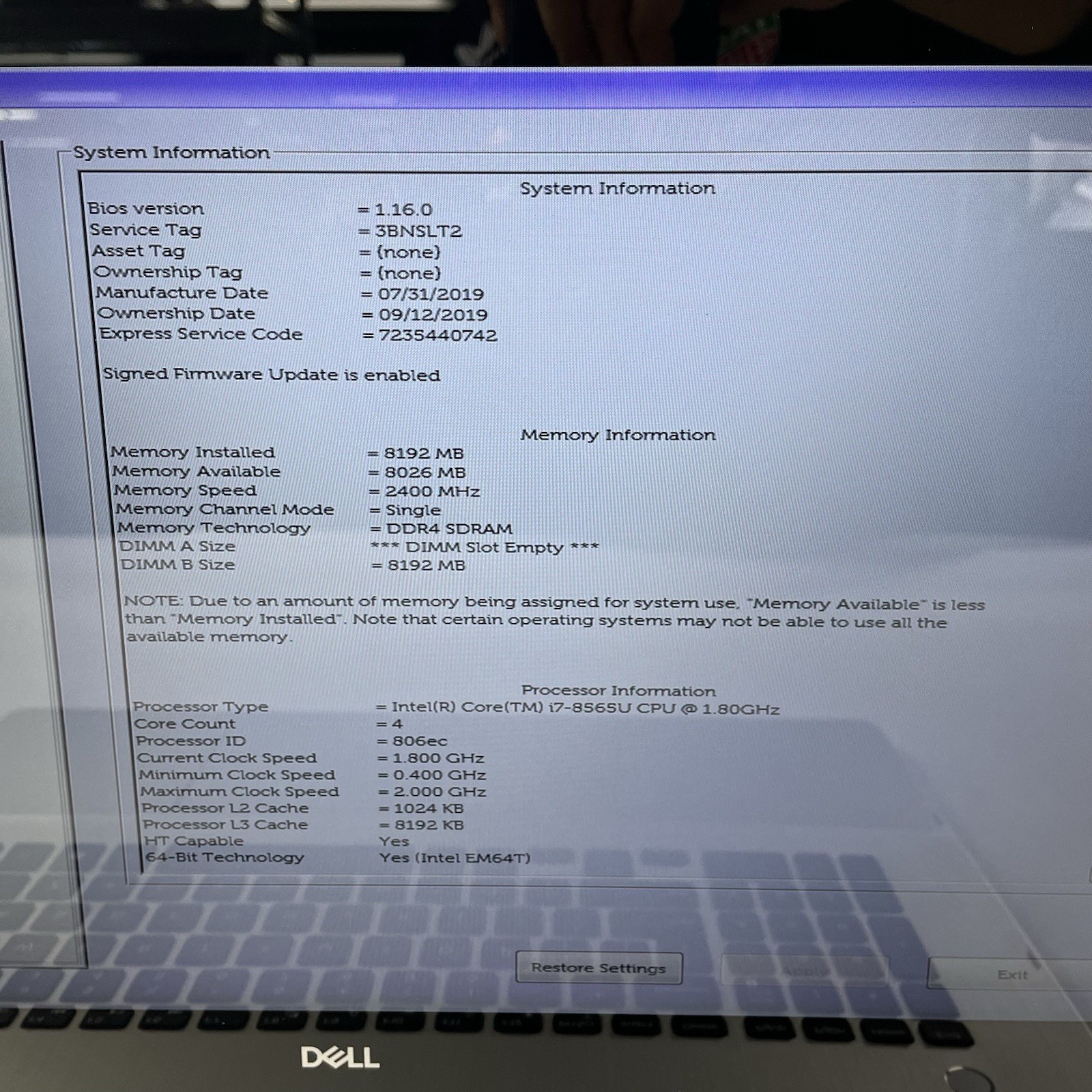 Dell Inspiron 7786 17.3″ i7-8565U 1.80 GHz 8 GB RAM No SSD/OS/AC NVDIA MX250