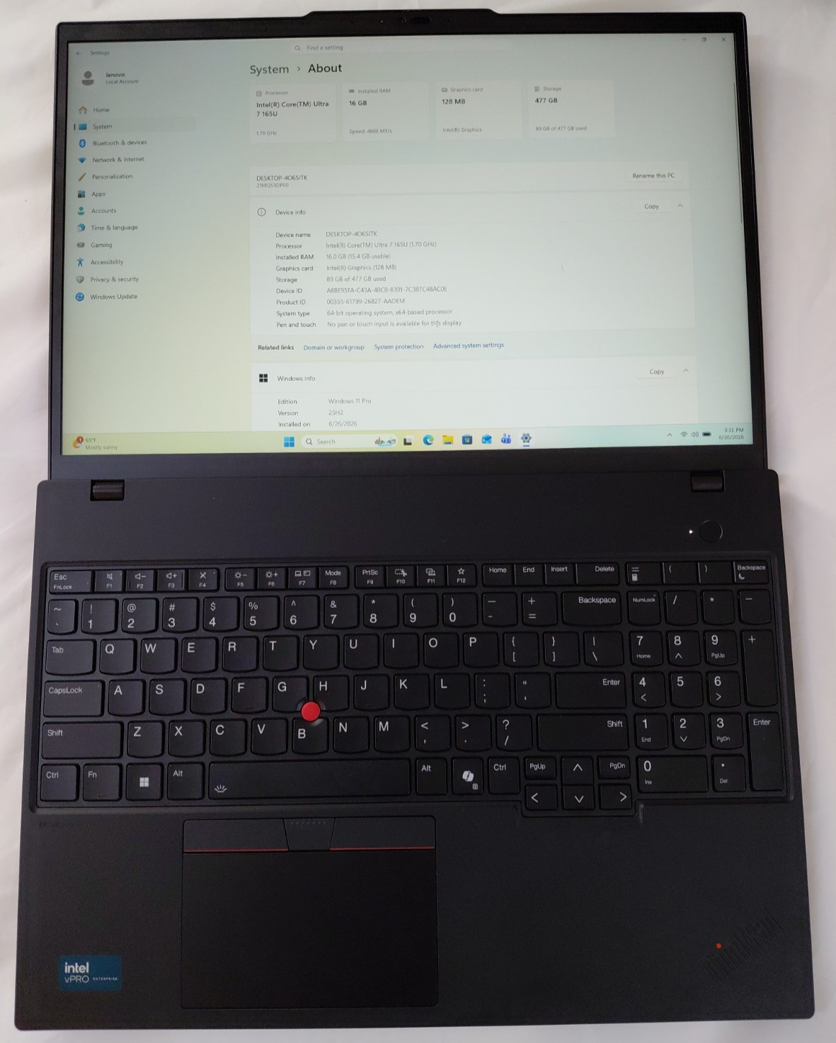 Lenovo ThinkPad T16 Gen 3 21MN 16″ Ultra 7 165U 1.7GHz 16GB RAM 512GB SSD