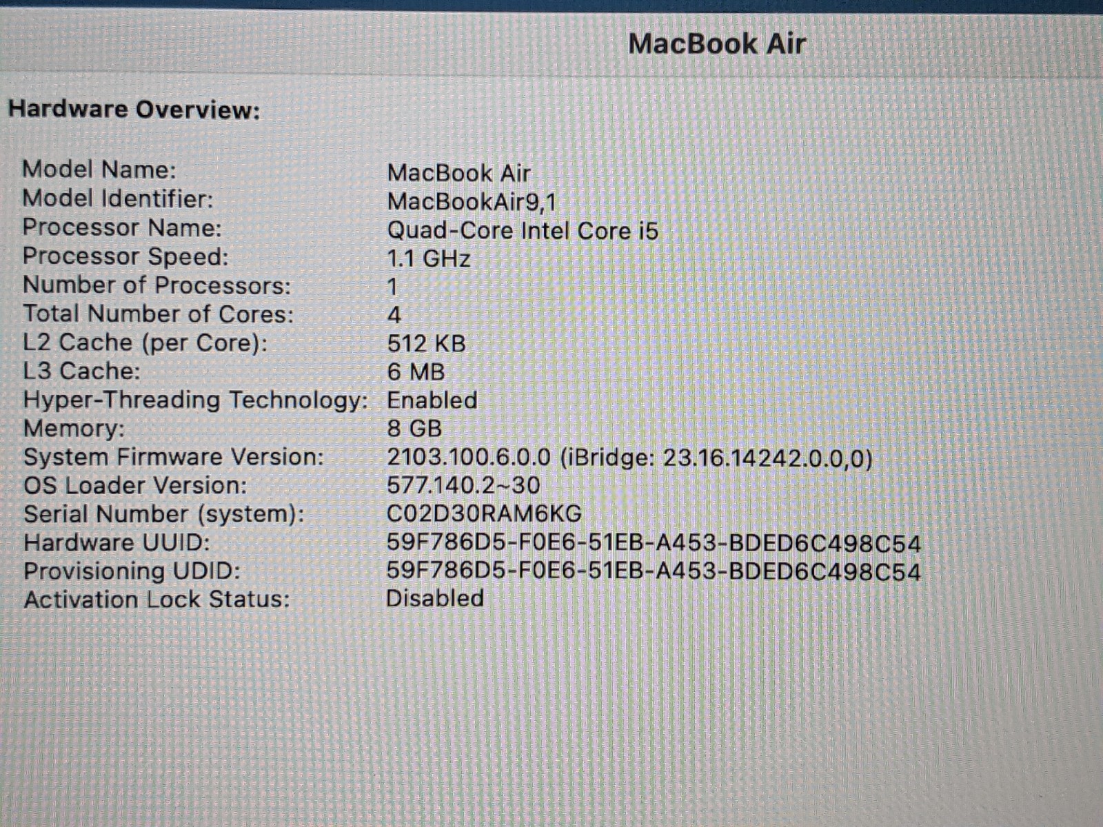 Apple MacBook Air 13″ A2179 (2020) i5-1030NG7 1.1GHz 8GB 512GB SSD MVH22LL/A +PA