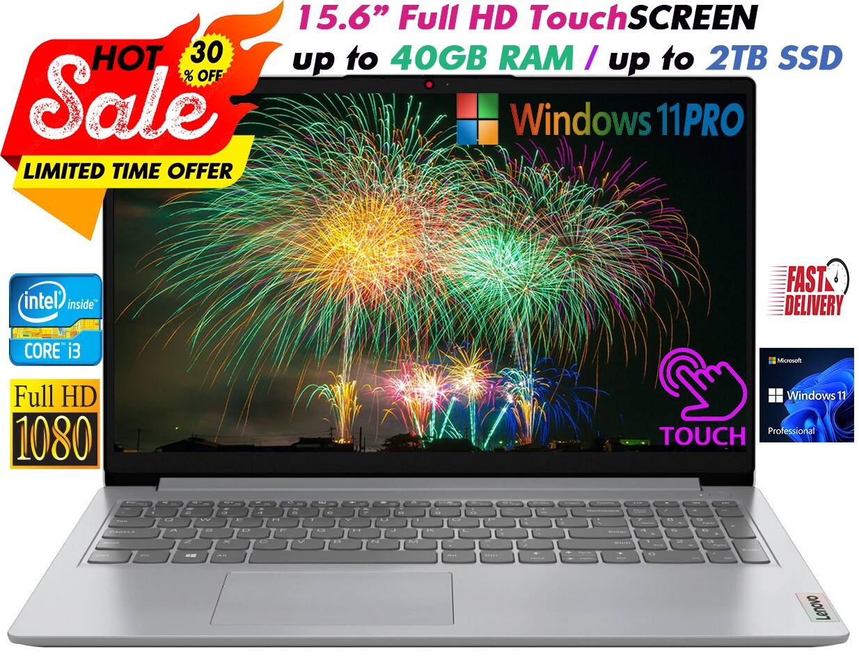 Lenovo Laptop 15.6″ FHD Touch Intel i3-1215U Up to 40GB RAM & 2TB SSD WIN11 PRO