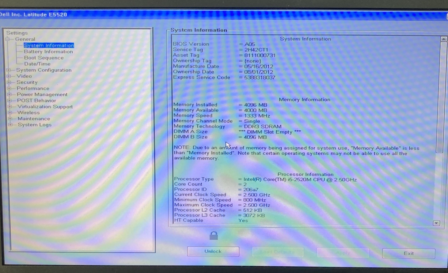 Dell Latitude E5520 Intel Core i5-2520M 2.5 GHz 4Gb RAM No HDD Boot to BIOS