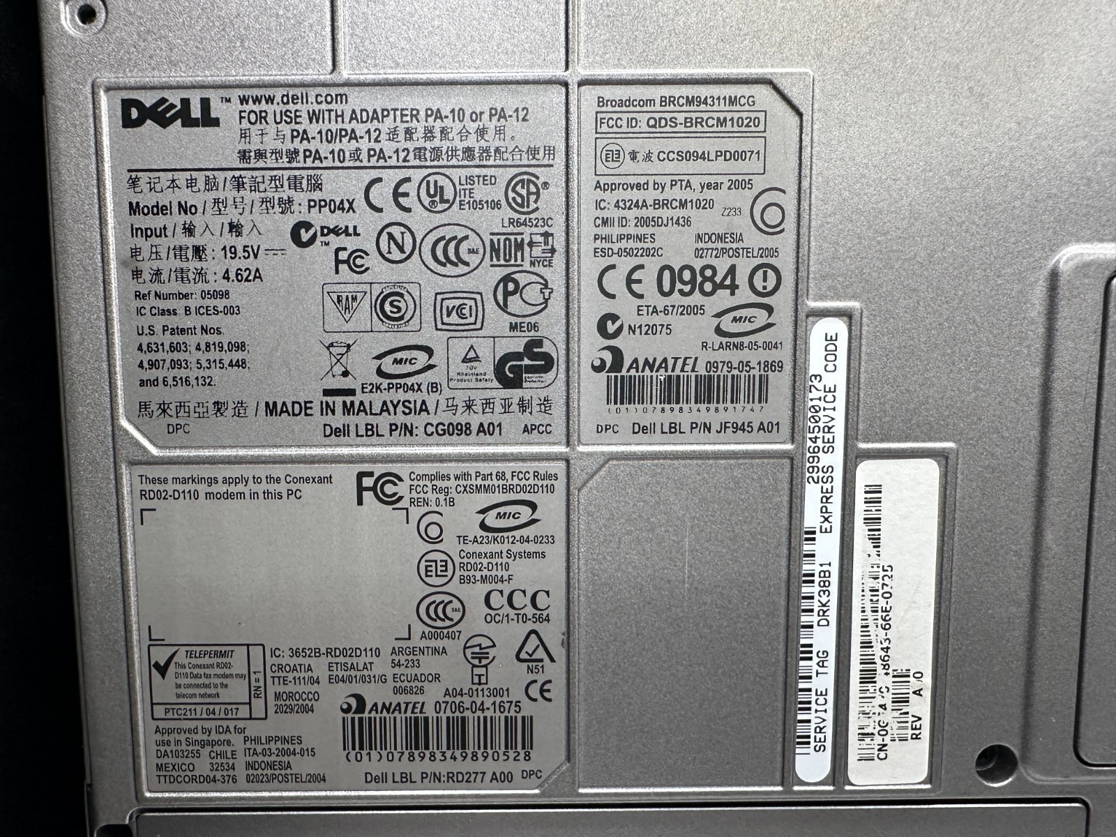 DELL D820 CORE 2 DUO, WIN 98, 64 GB SSD POWER ADAPTER, STRICTLY FOR PARTS/REPAIR