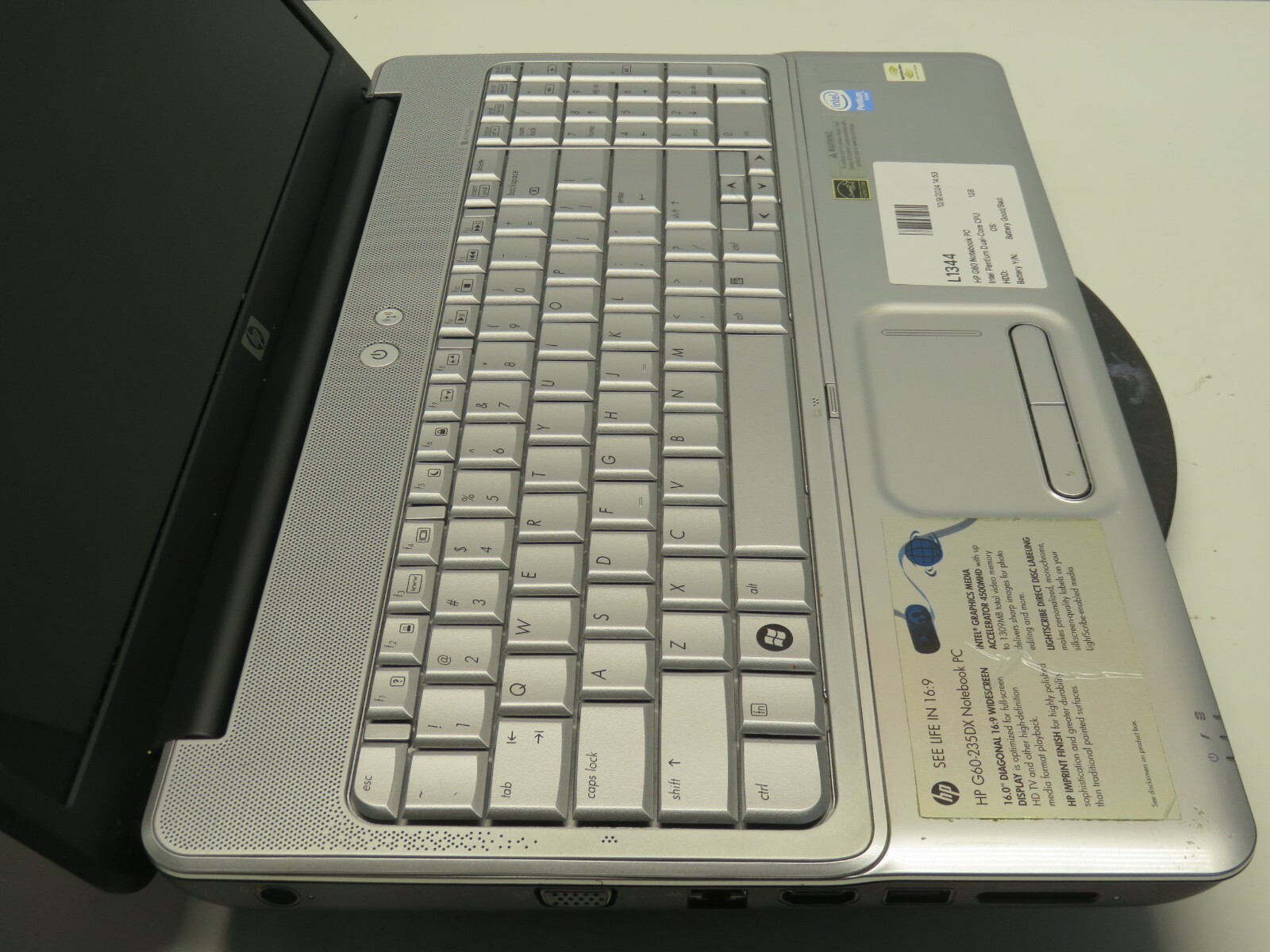HP G60-235dx Intel Pentium Dual-Core CPU T4200 @2.00GHz 1GB NO HDD No Batt