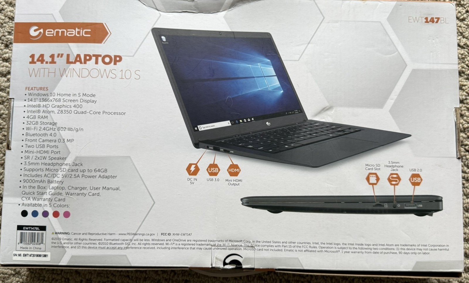 Notebook EWT147 14.1″ Computer with Intel Atom Quad-Core Processor, 4GB Memory
