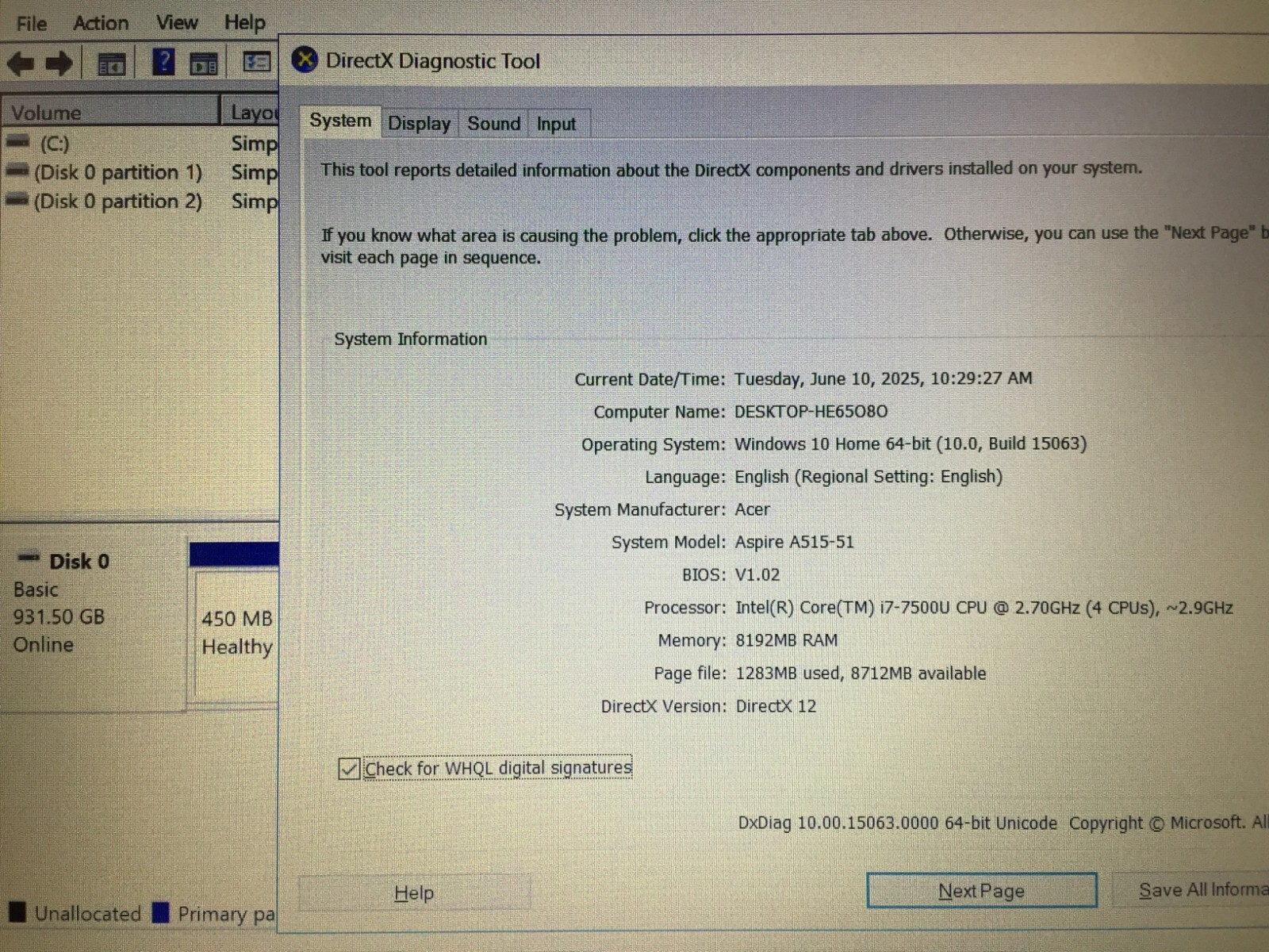 *Bad Battery*Acer Aspire 5 A515-51-75UY 15.6 Laptop/i7-7500U/8GB RAM/1TB HDD/W10