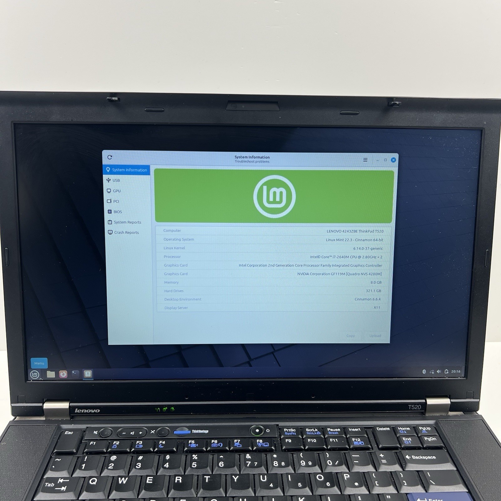 Lenovo ThinkPad T520 Intel i7-2640M 8GB 320GB HDD Linux Mint OS w/ Charger|ELP91