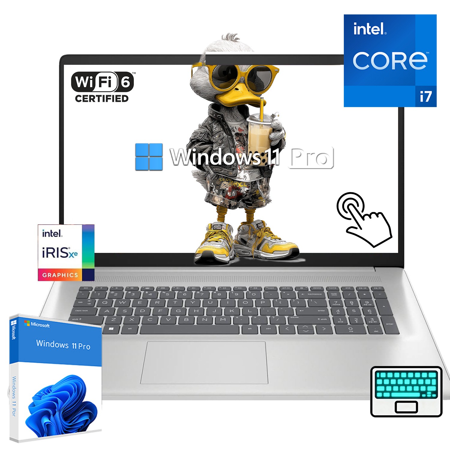 HP 17.3″ FHD Touchscreen Backlit Laptop 10cores Intel Core i7 1355U 5GHz Win Pro