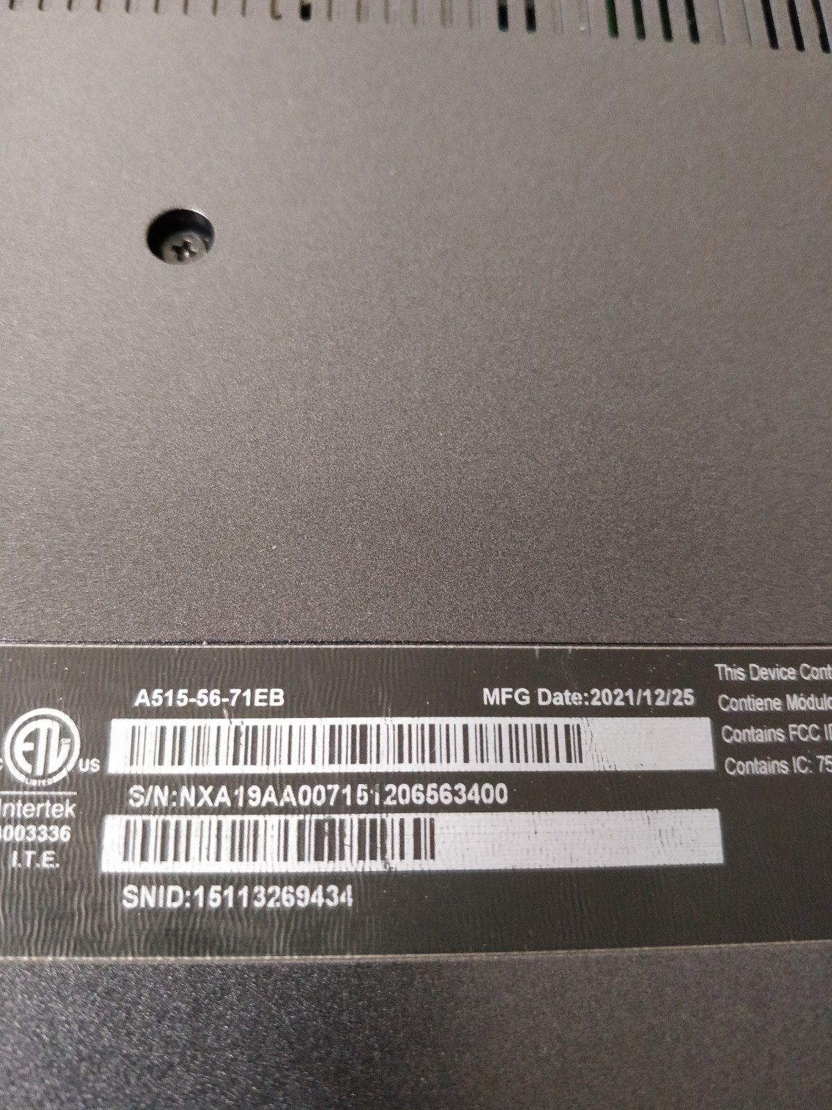 Acer Aspire 5 A515-56 INTEL CORE I5-1135G7@2.40GHz 8GB RAM NO DRIVE PARTS 8824