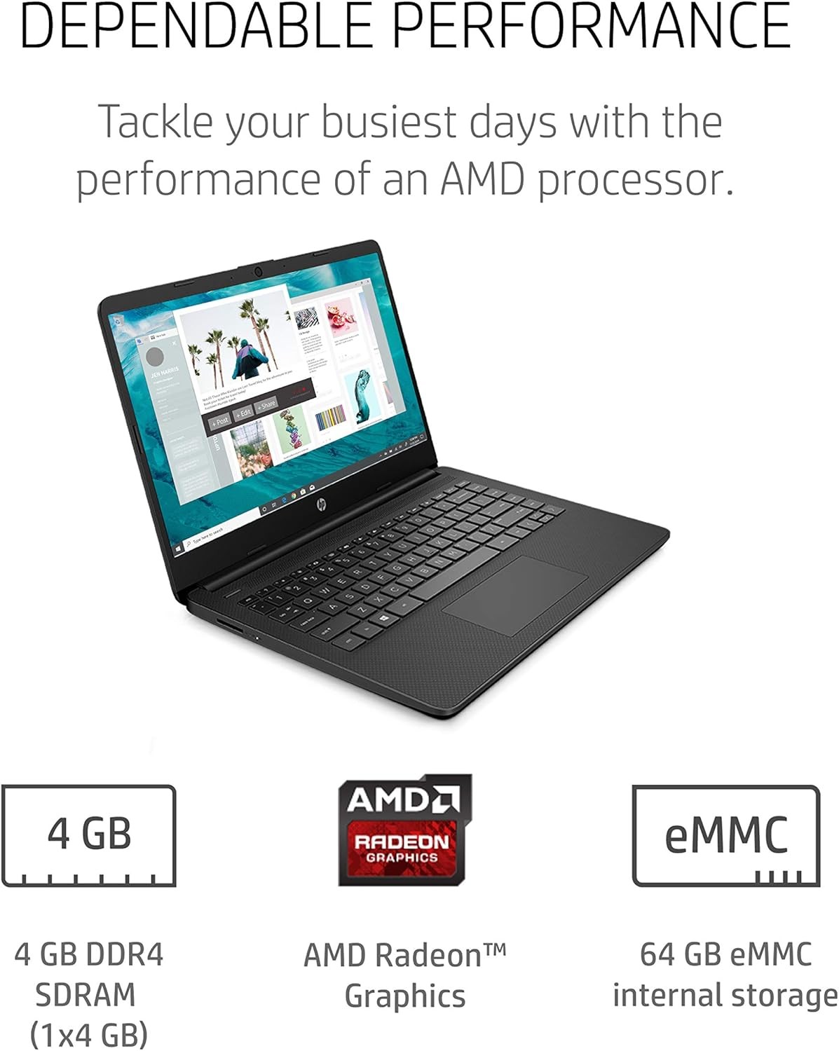 HP 14 HD Laptop AMD 3020e 4 GB RAM 64 GB eMMC Storage Windows 10 Home